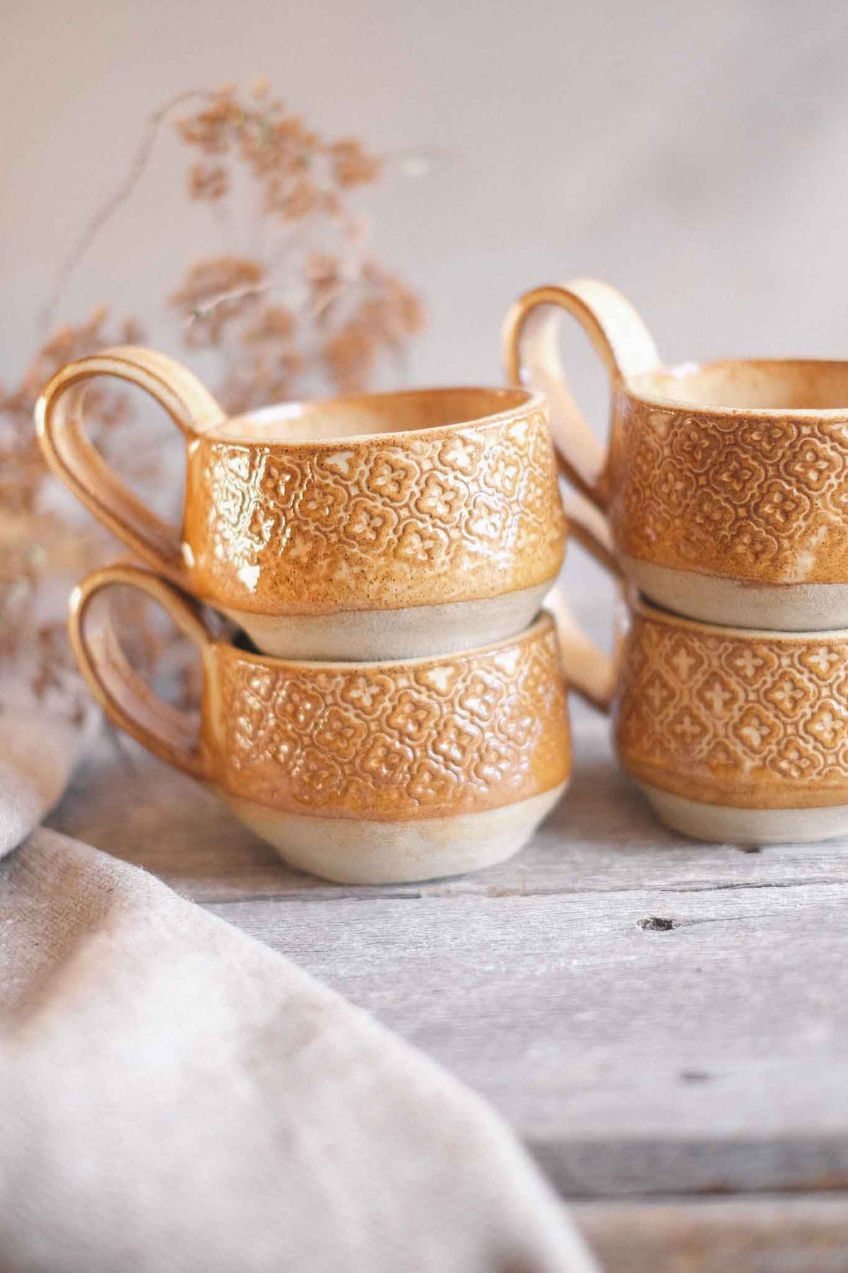 Handbuilt Ceramic Cup — Lichen Pattern — 250ml