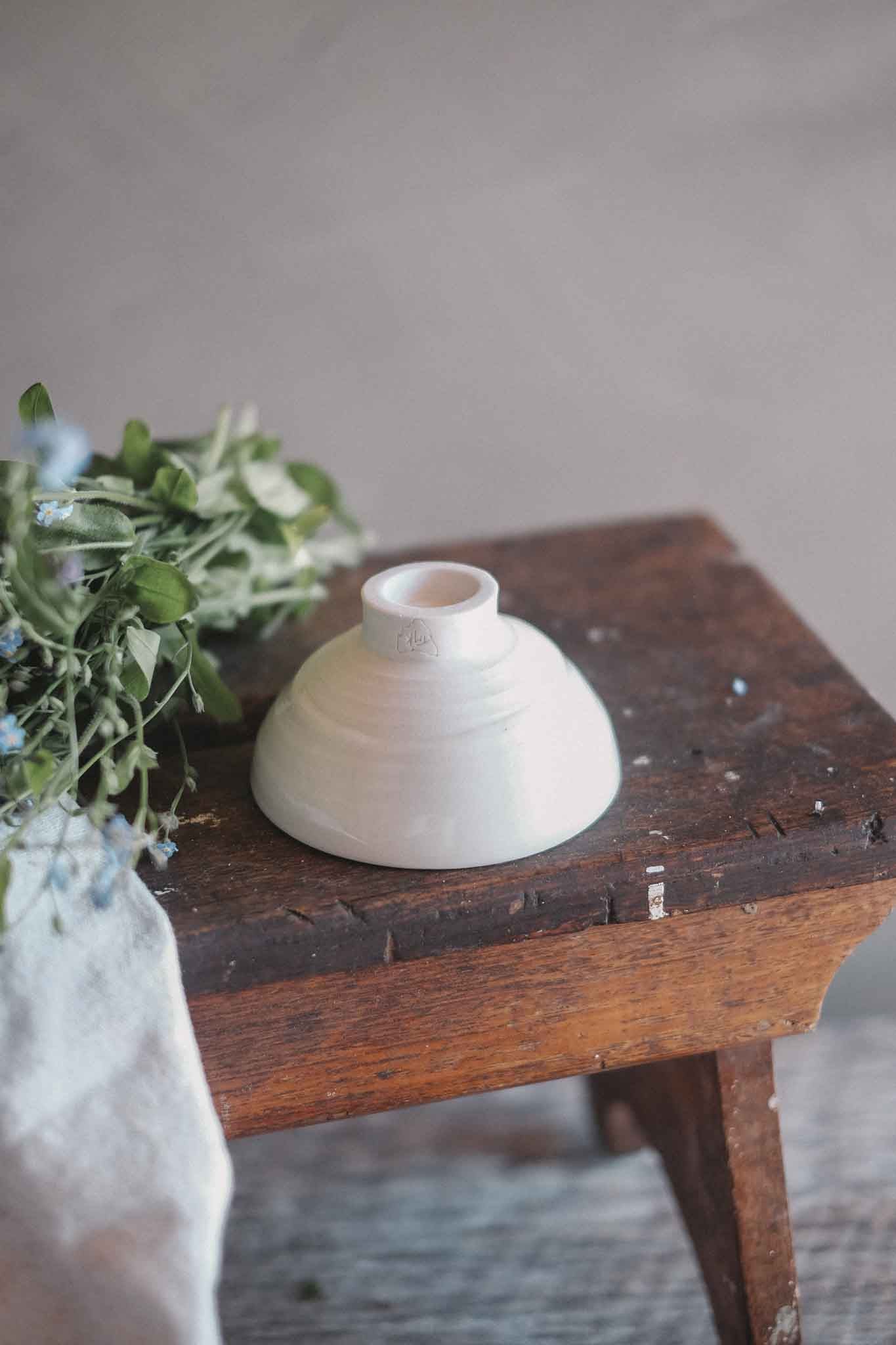 Small Pedestal Bowl | Clear Celadon on White Clay