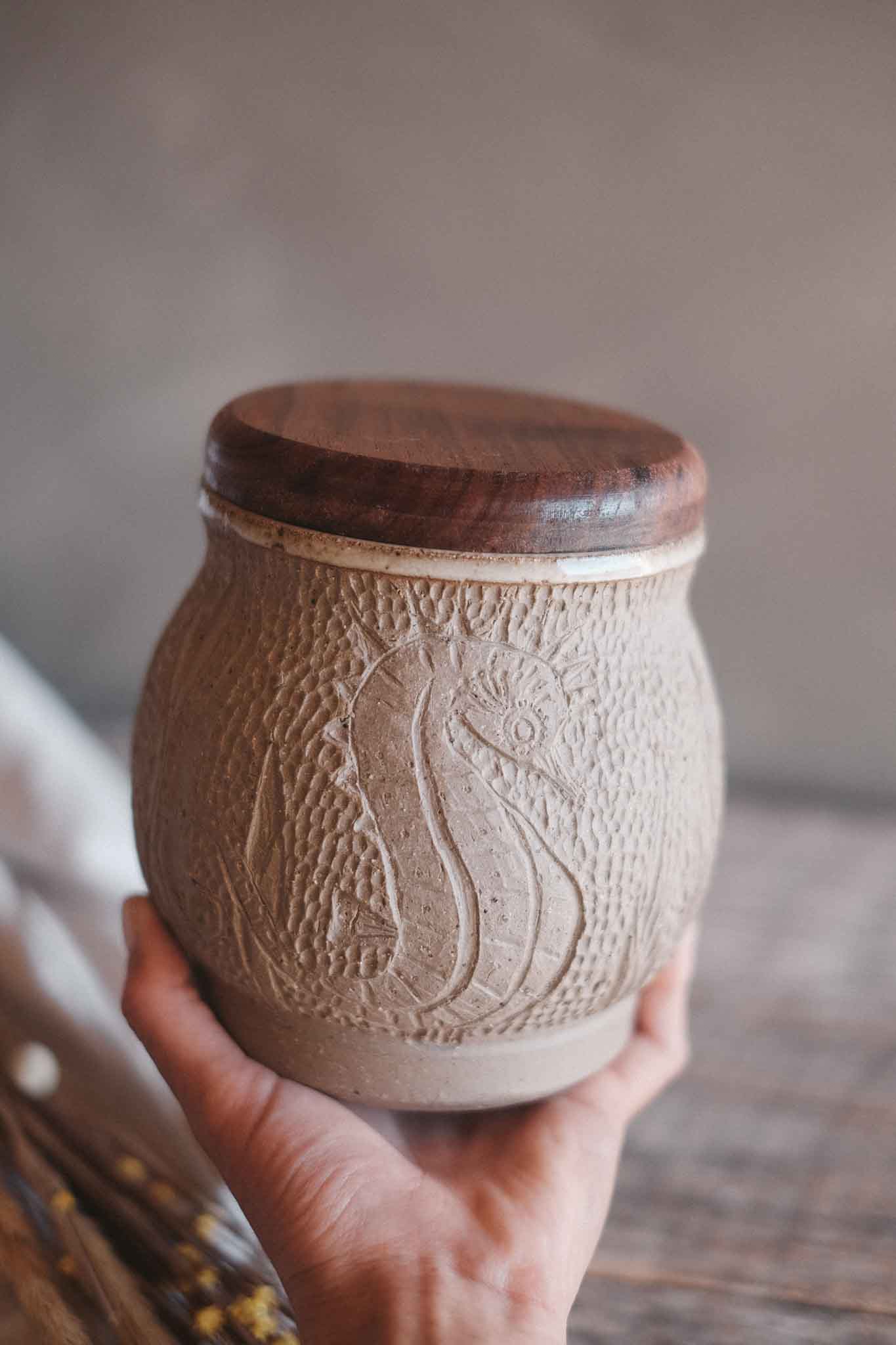 Seahorse Carved Jar with Blackwood Lid — in collaboration with Jane Chapman