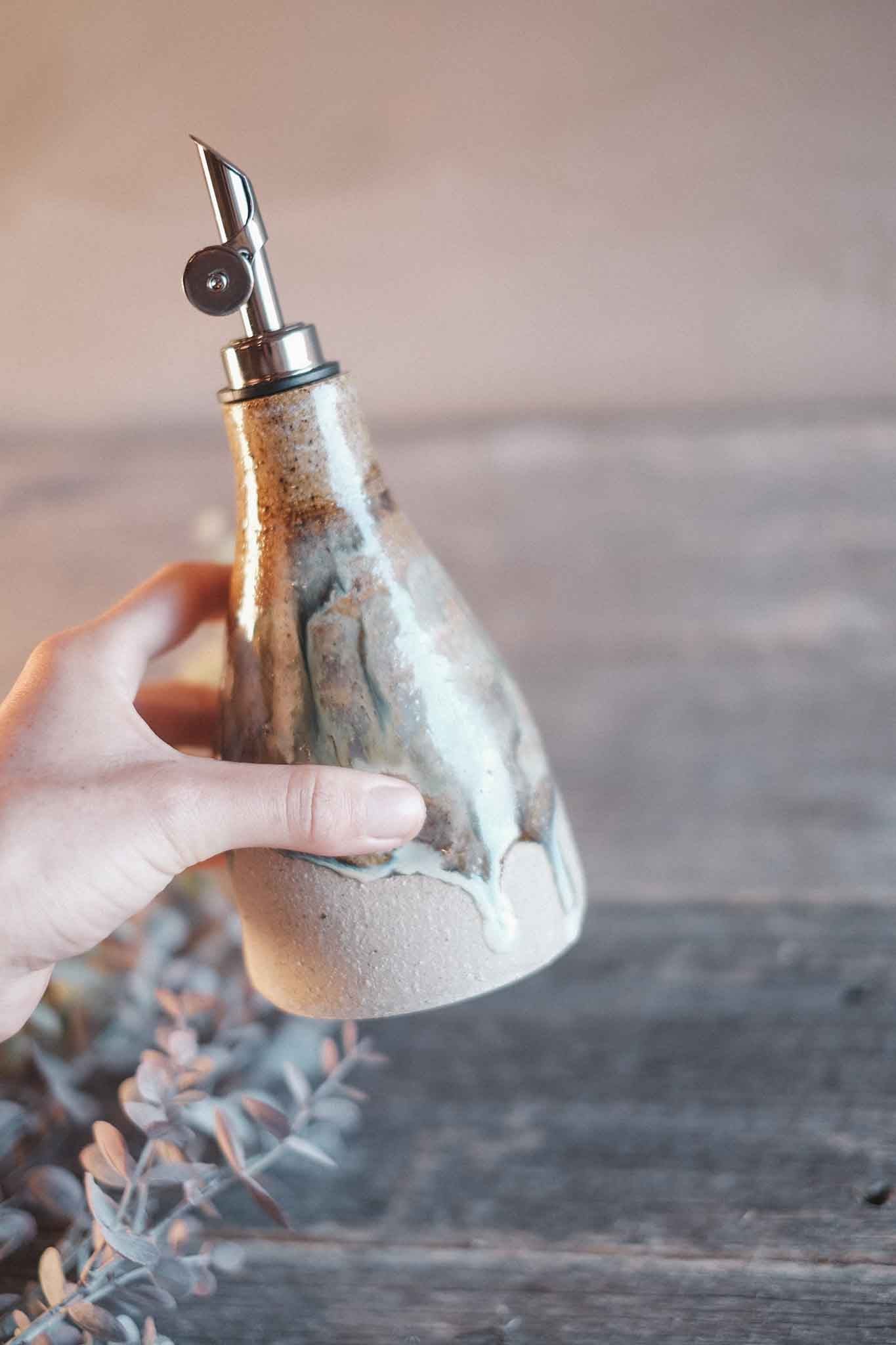 Wild Clay Oil Cruet/ Pourer– Handcrafted Elegance — Opal