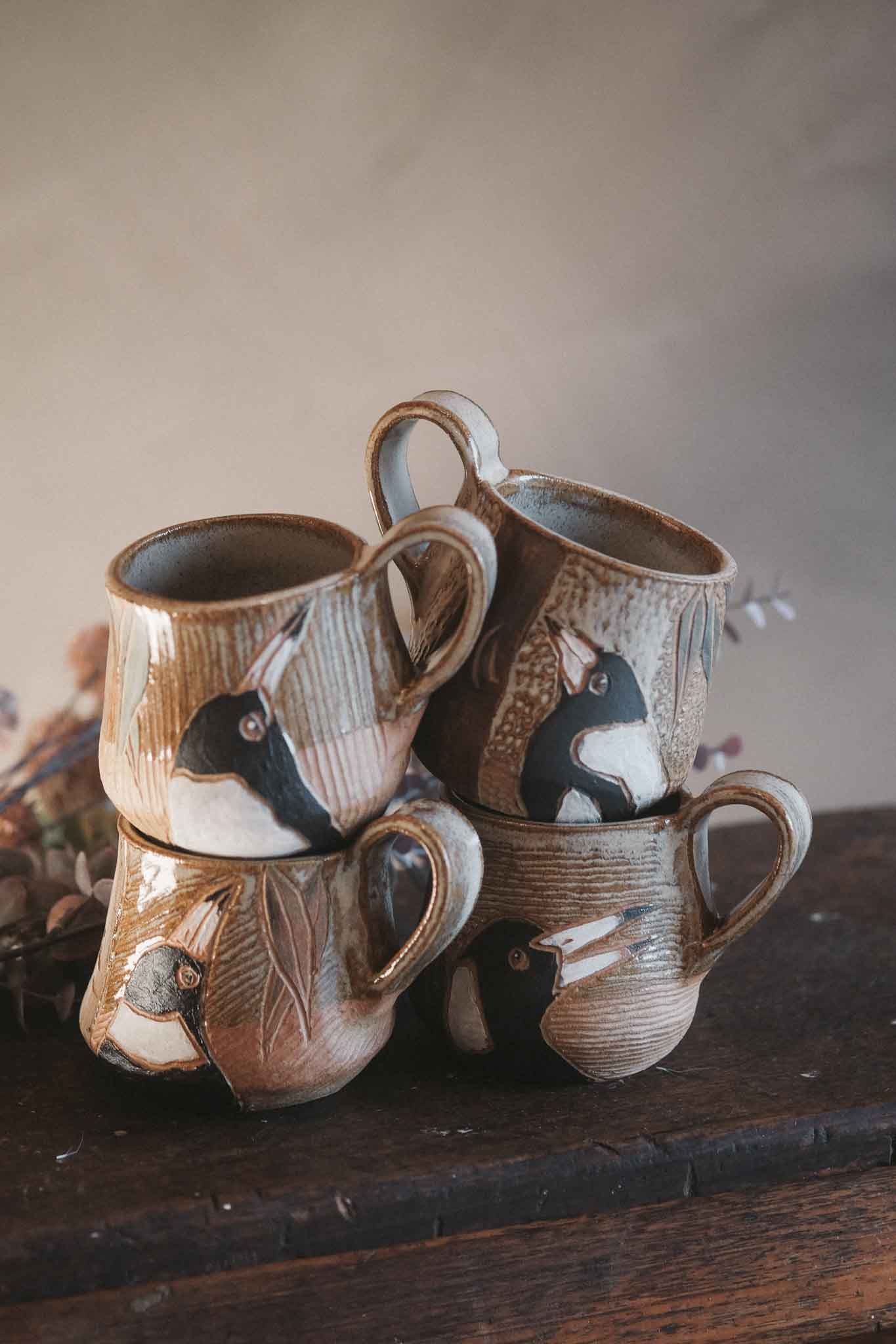 Carved Magpie Mug