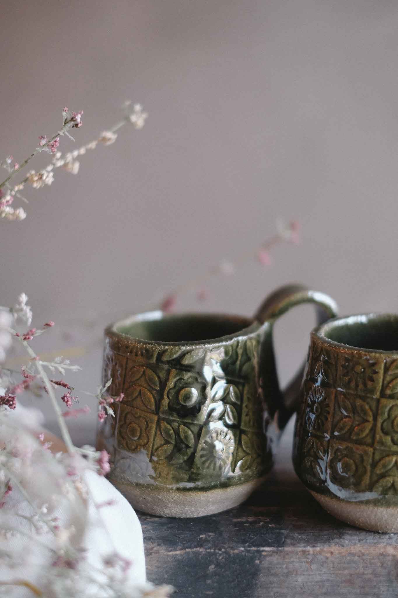 Handbuilt Ceramic Mug — Jade Pattern
