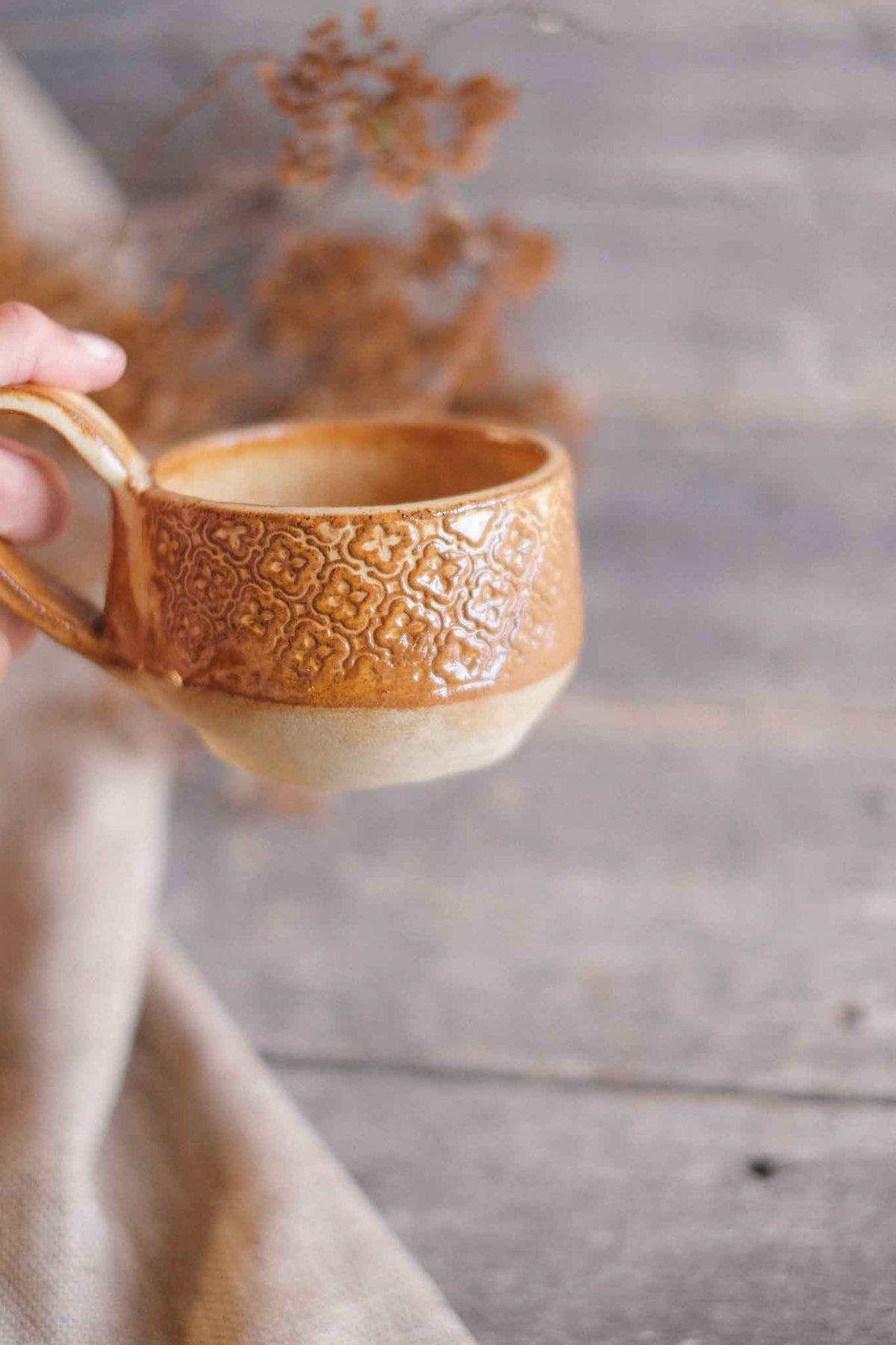Handbuilt Ceramic Cup — Lichen Pattern — 250ml