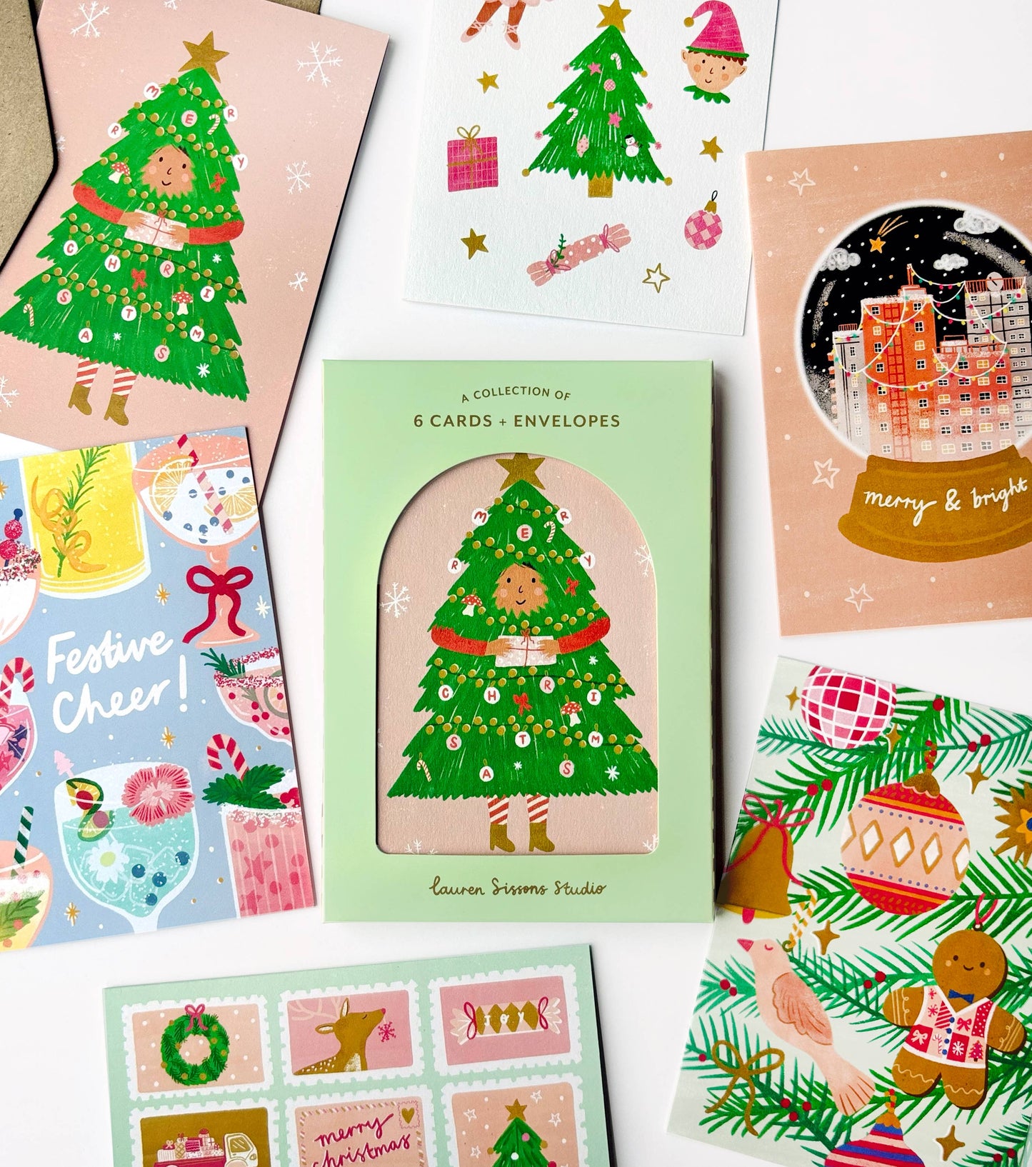Festive Greeting Card Boxed Set - 6 Holiday Christmas Cards