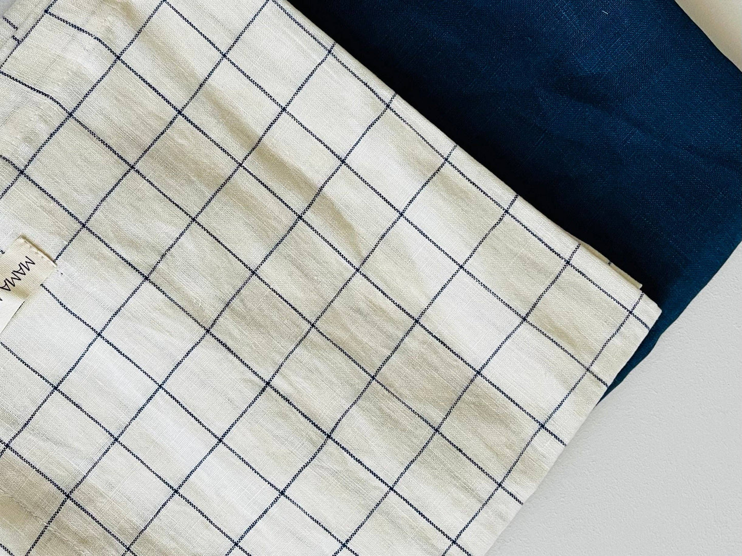 Pure French Linen Tea Towel - Blue Grids