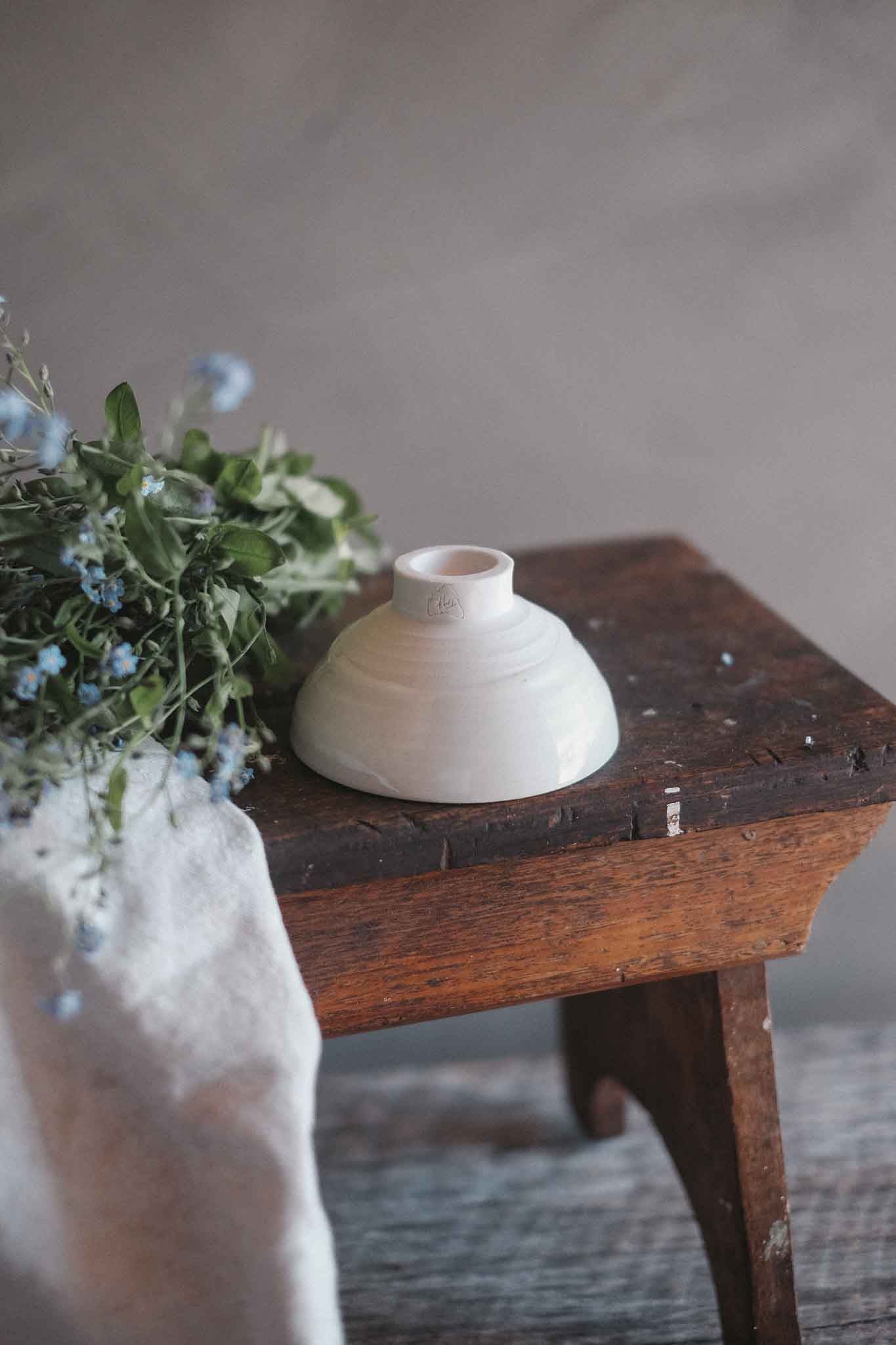 Small Pedestal Bowl | Clear Celadon on White Clay
