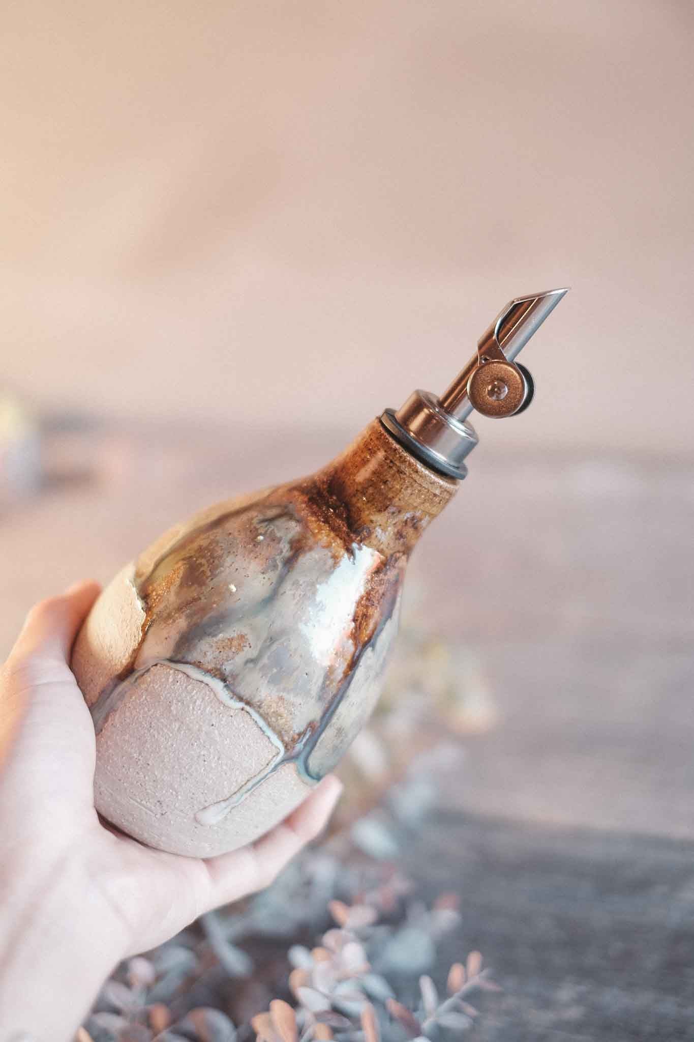Wild Clay Oil Cruet/ Pourer– Handcrafted Elegance — Opal