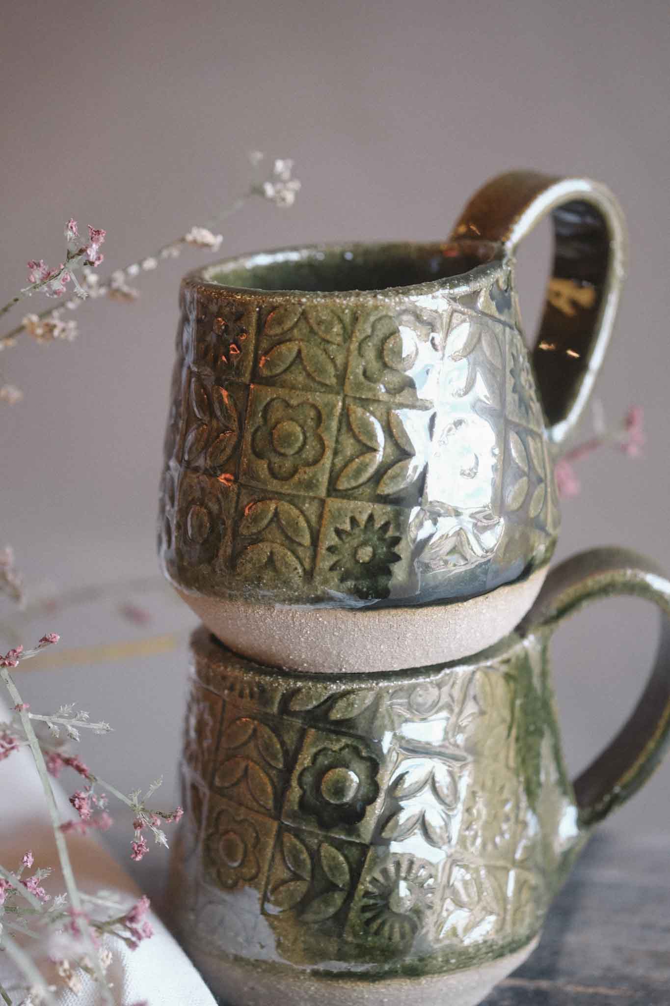 Handbuilt Ceramic Mug — Jade Pattern