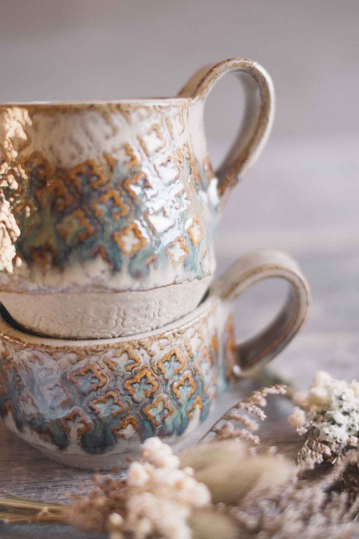 Handbuilt Ceramic Mug 2 — Pattern — Seaweed Glaze