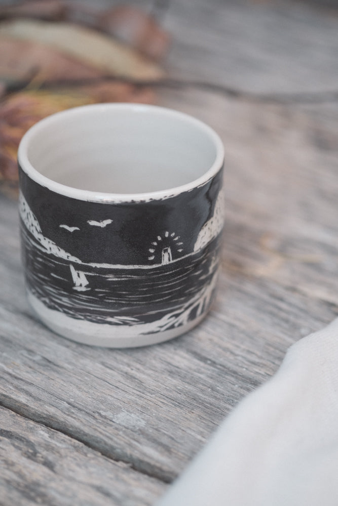 Carved Coastal Scene Latte Cup