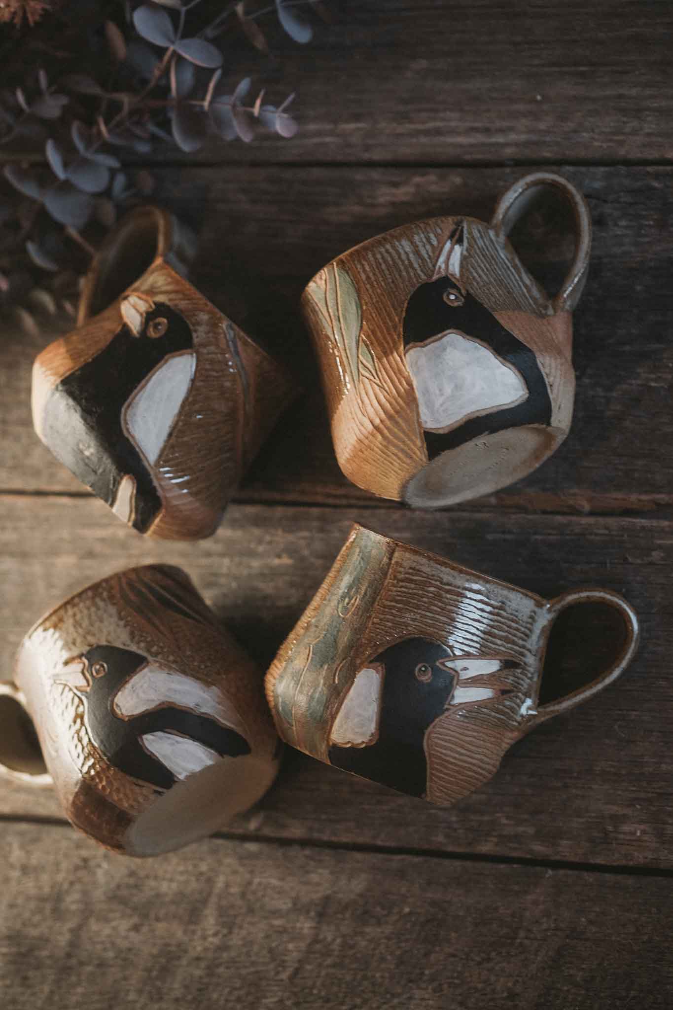 Carved Magpie Mug
