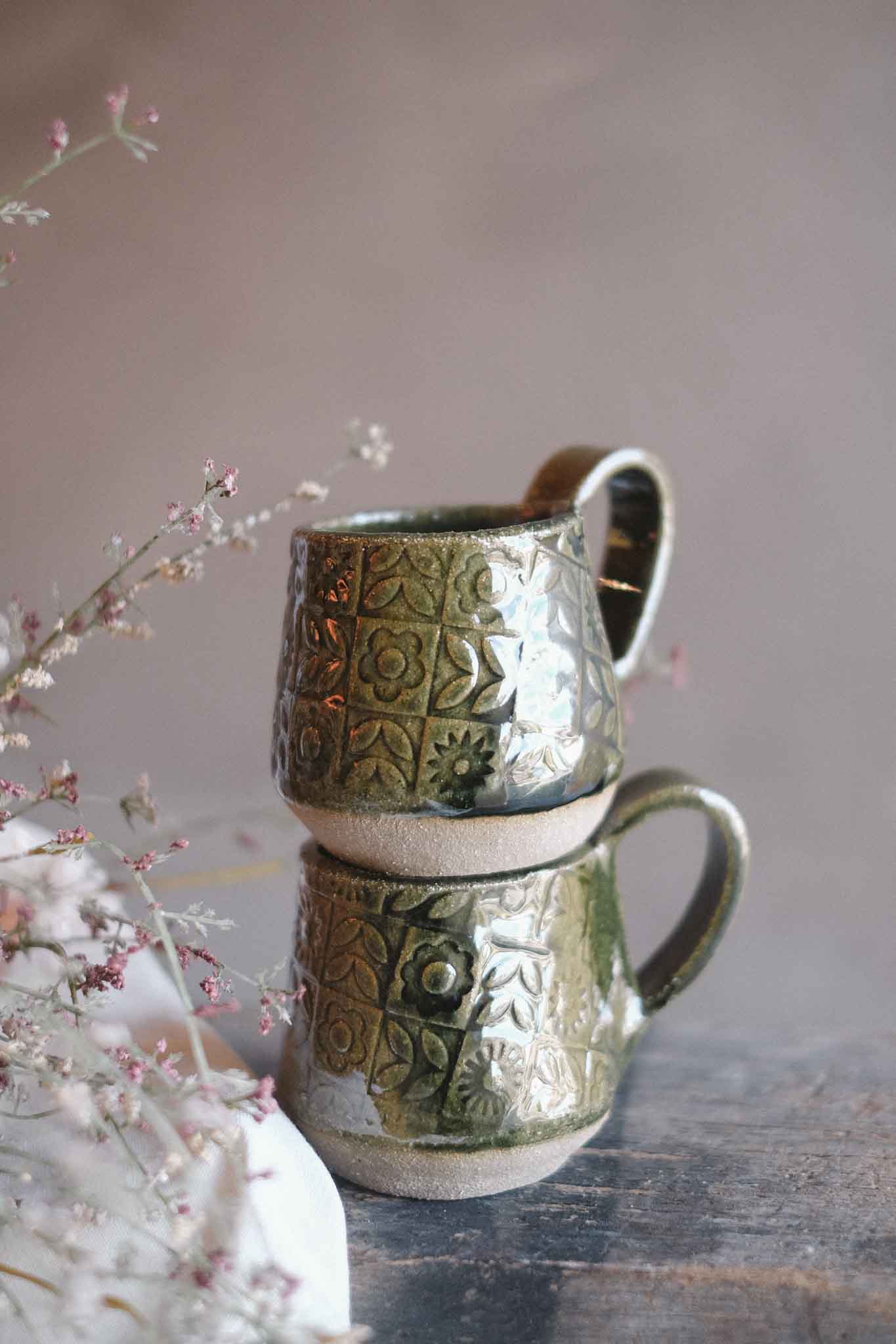 Handbuilt Ceramic Mug — Jade Pattern