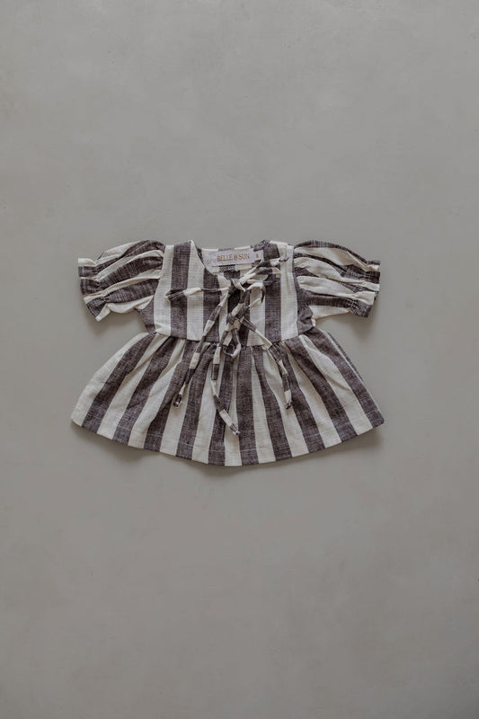 LINEN STRIPE TOP | CHARCOAL