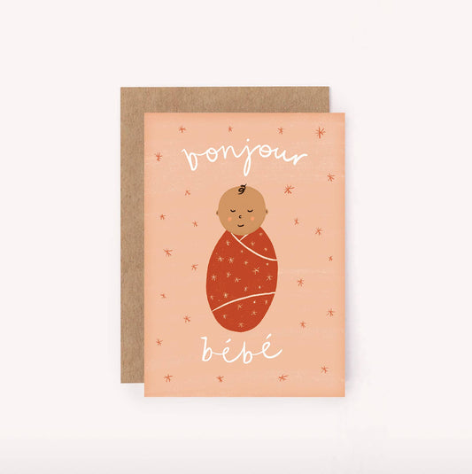 Bonjour Bebe Pink Mini Card - New Baby Cute Shower Greeting