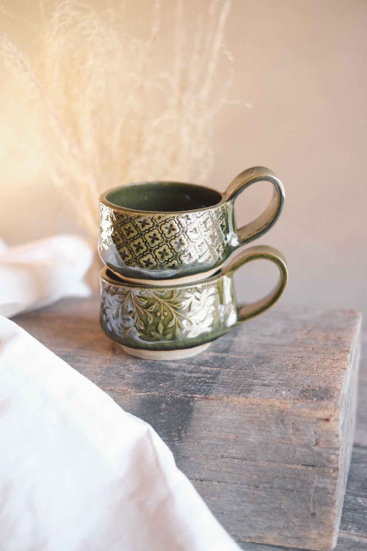 Handbuilt Ceramic Cup — Jade Pattern