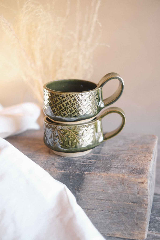 Handbuilt Ceramic Cup — Jade Pattern