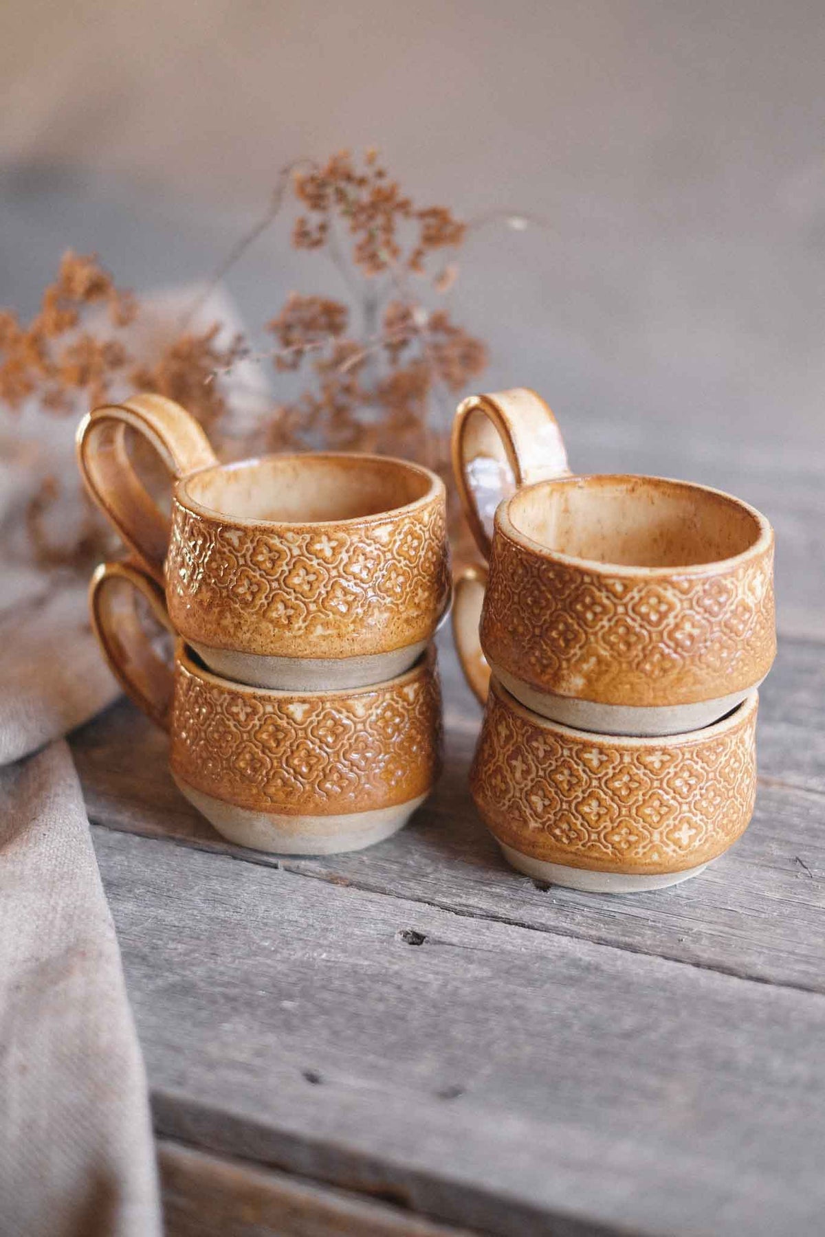 Handbuilt Ceramic Cup — Lichen Pattern — 250ml