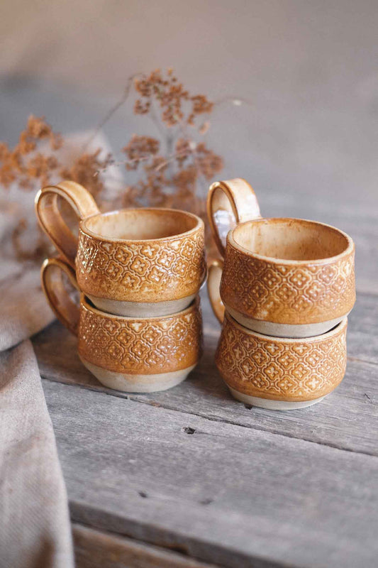 Handbuilt Ceramic Cup — Lichen Pattern — 250ml