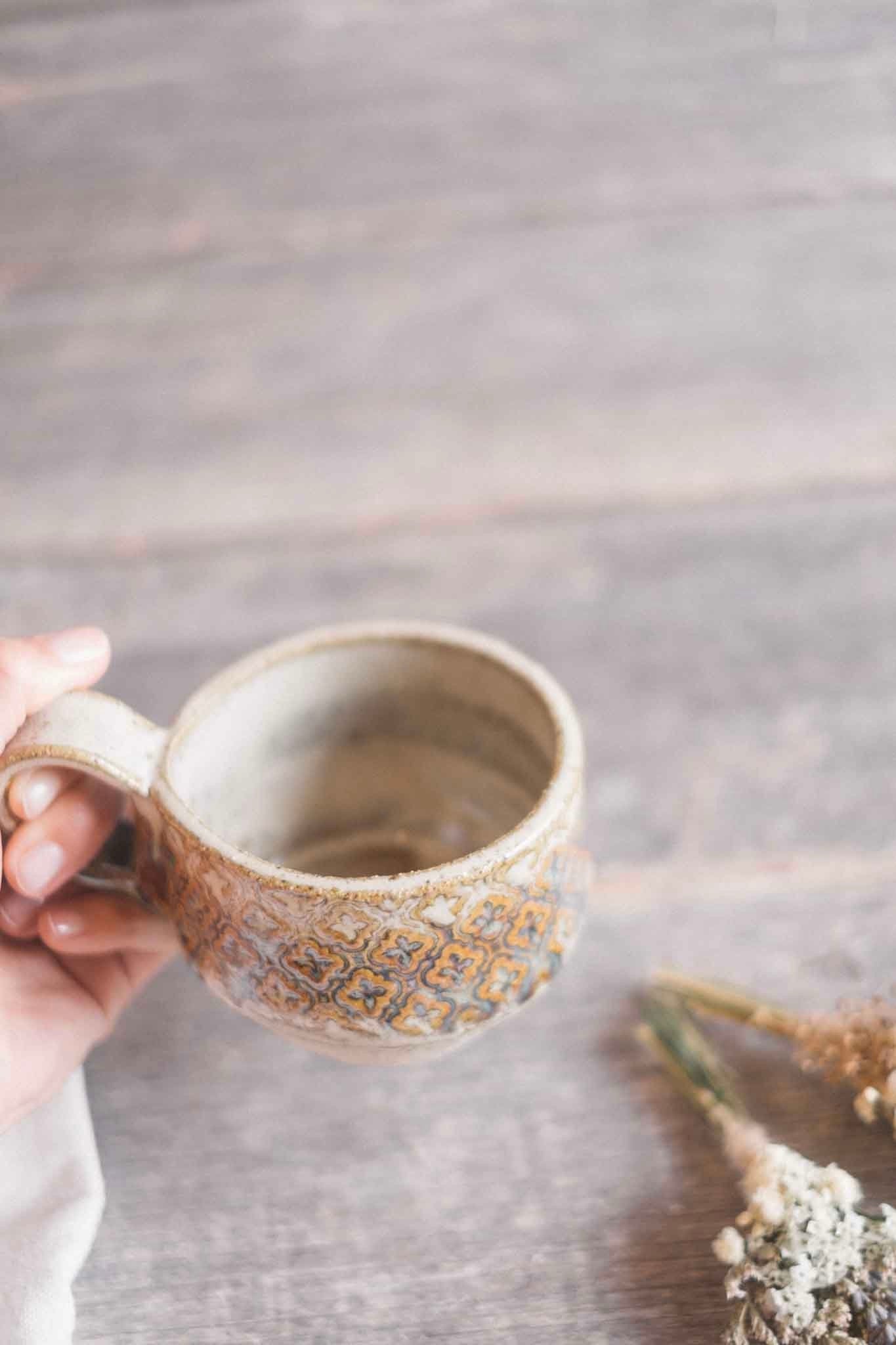 Handbuilt Ceramic Mug 2 — Pattern — Seaweed Glaze