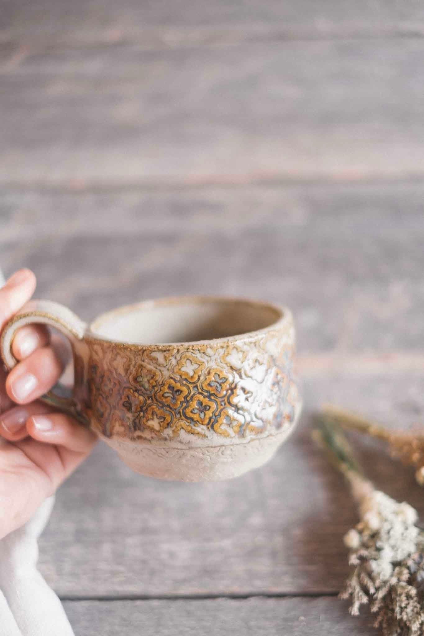Handbuilt Ceramic Mug 2 — Pattern — Seaweed Glaze