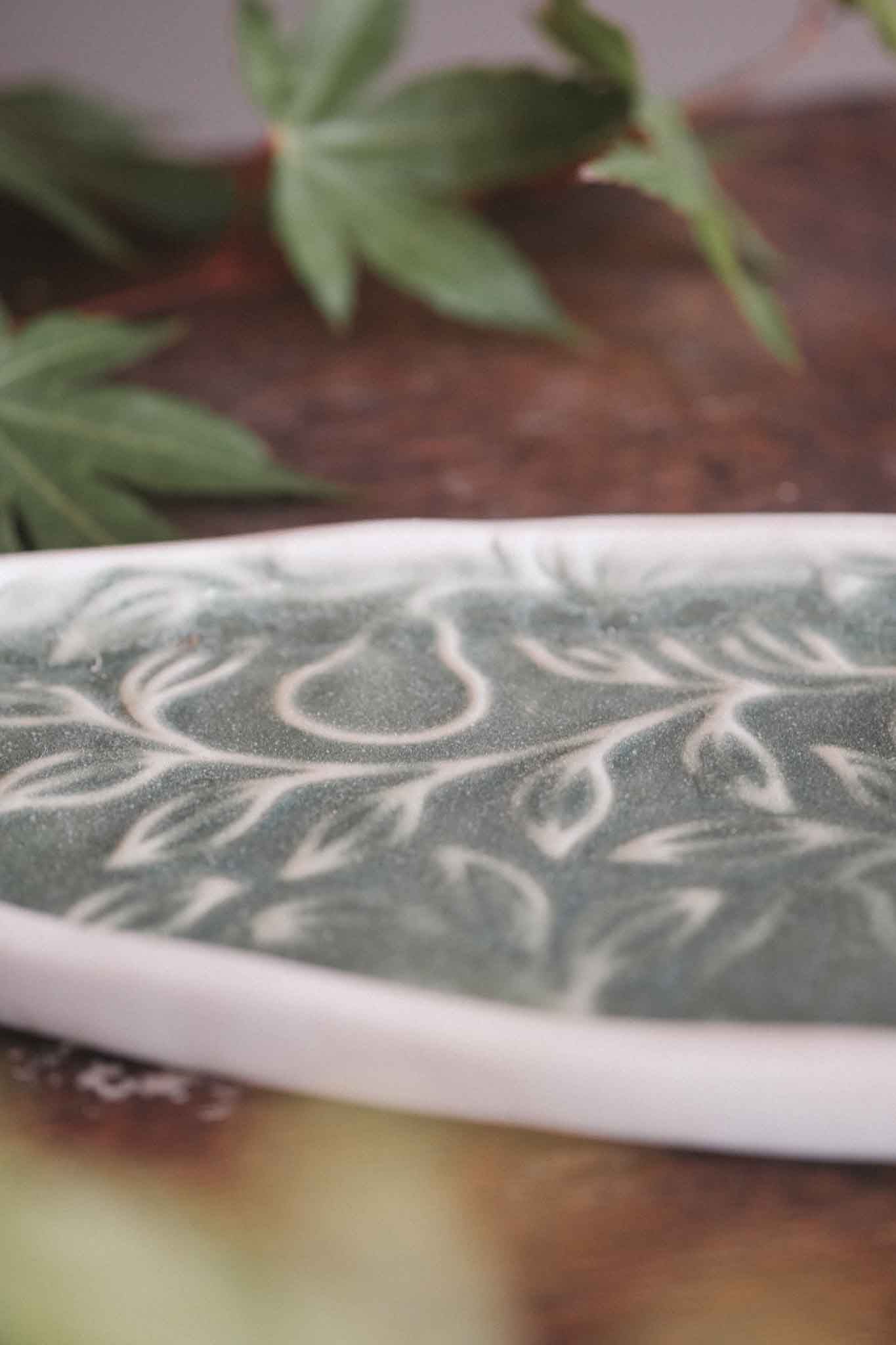 Floral Pattern Oblong Dish