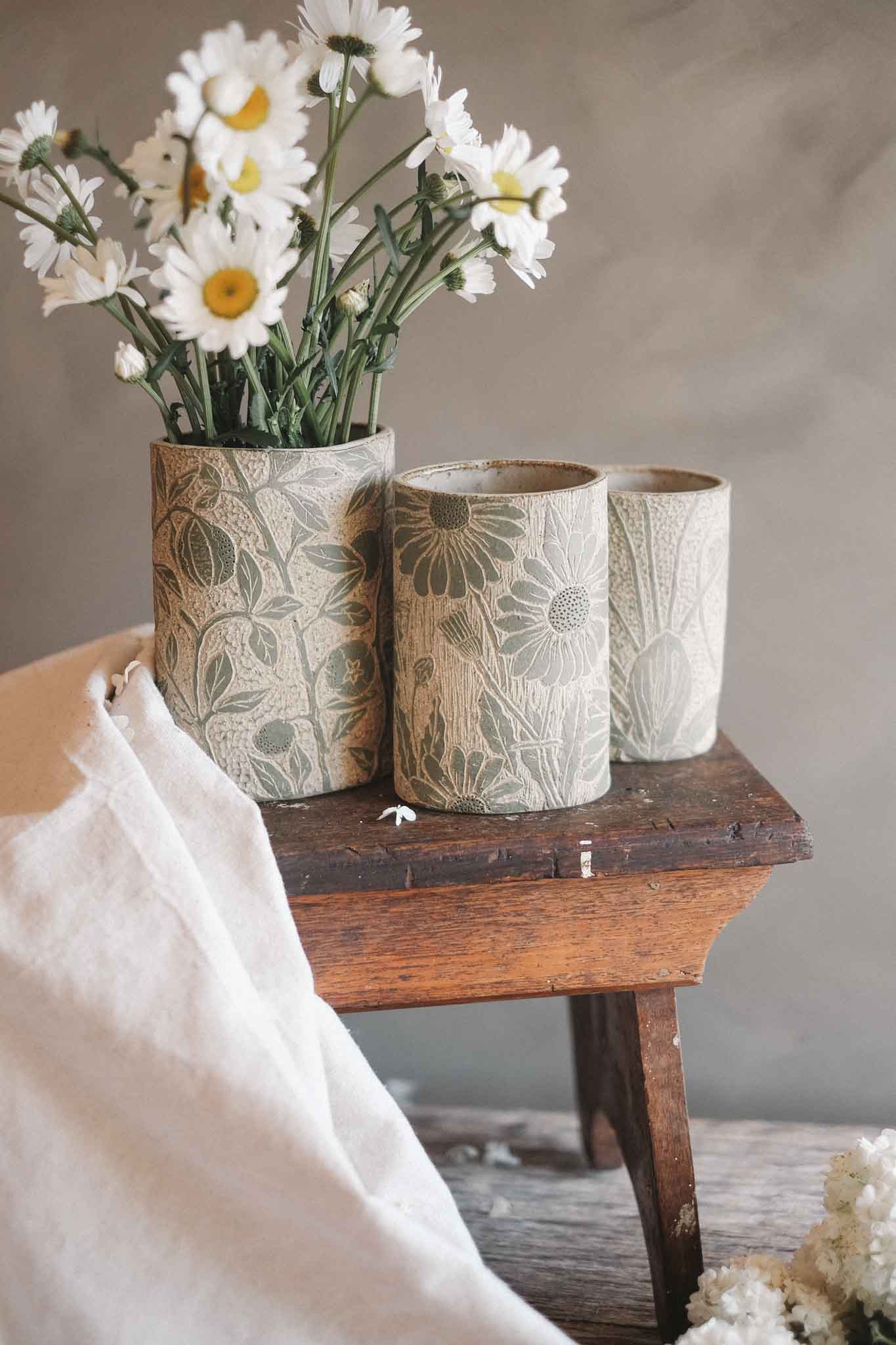 Green Botanical Carved Vase | Jane Chapman Collaboration