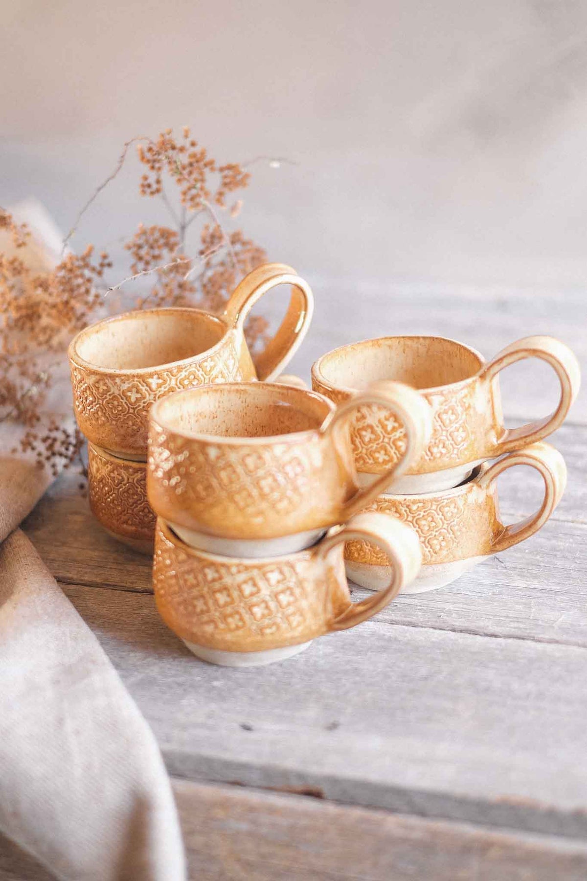Handbuilt Ceramic Cup — Lichen Pattern — 250ml