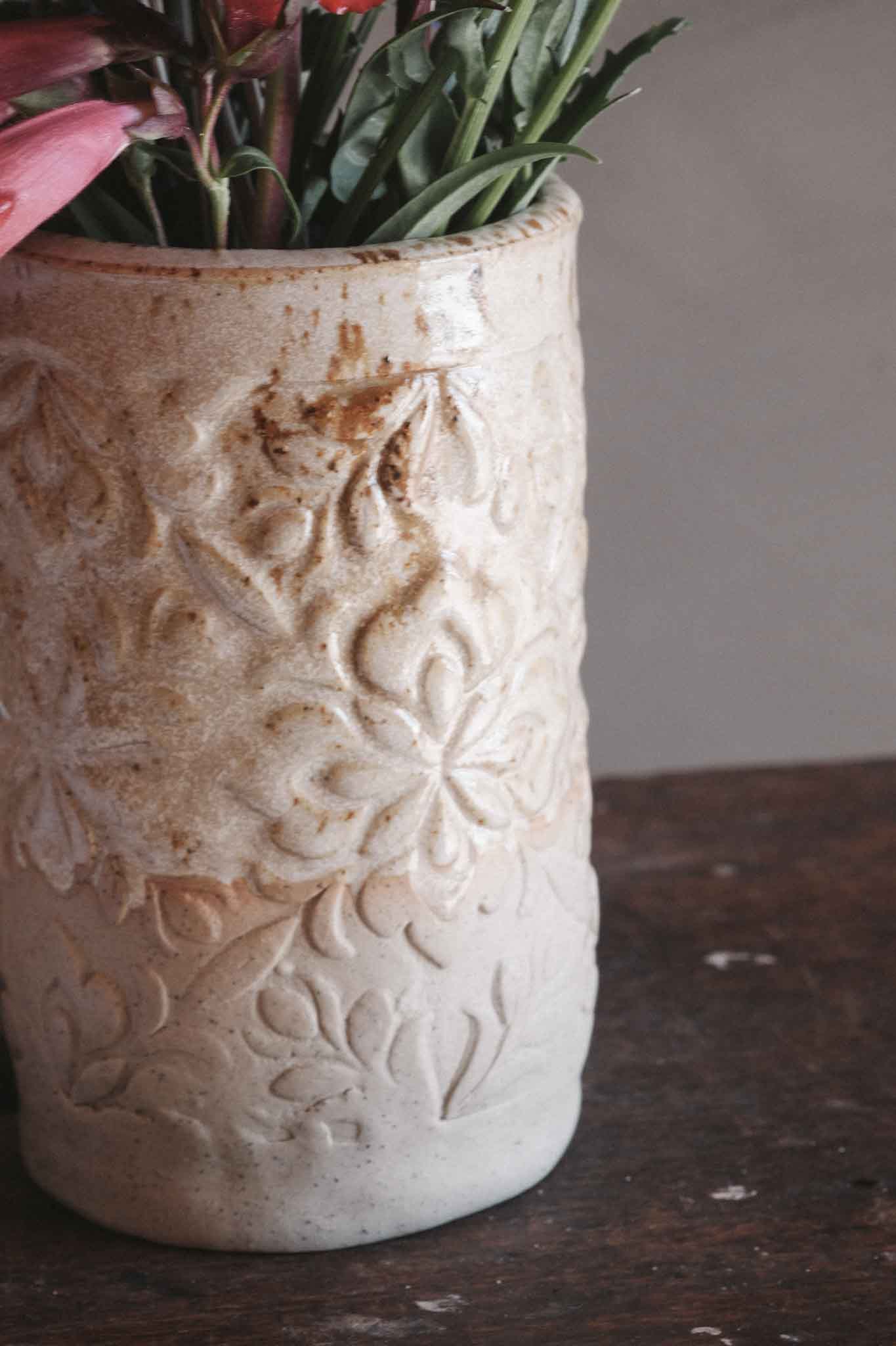 Floral Imprint Slab-Built Vase 1