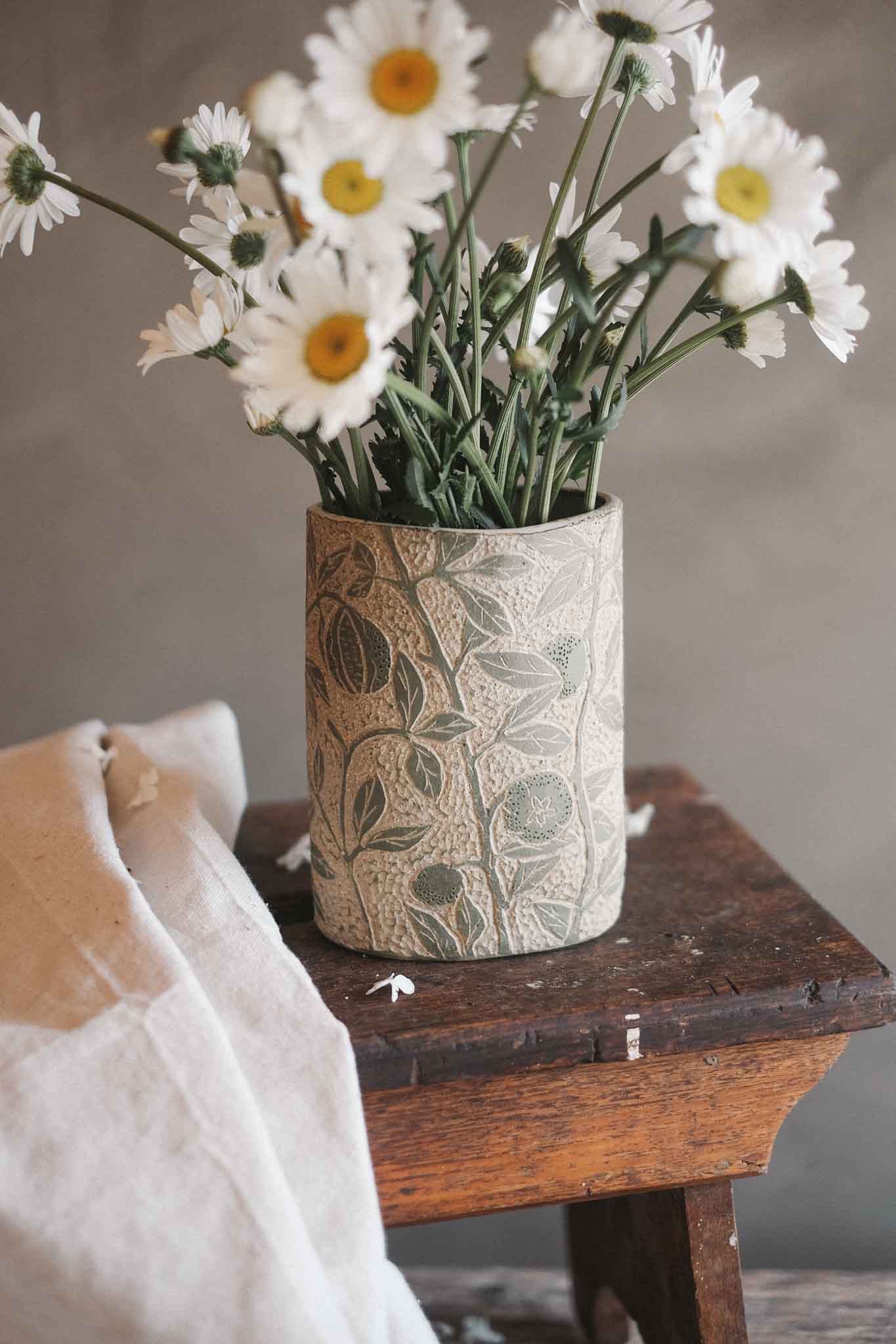 Green Botanical Carved Vase | Jane Chapman Collaboration