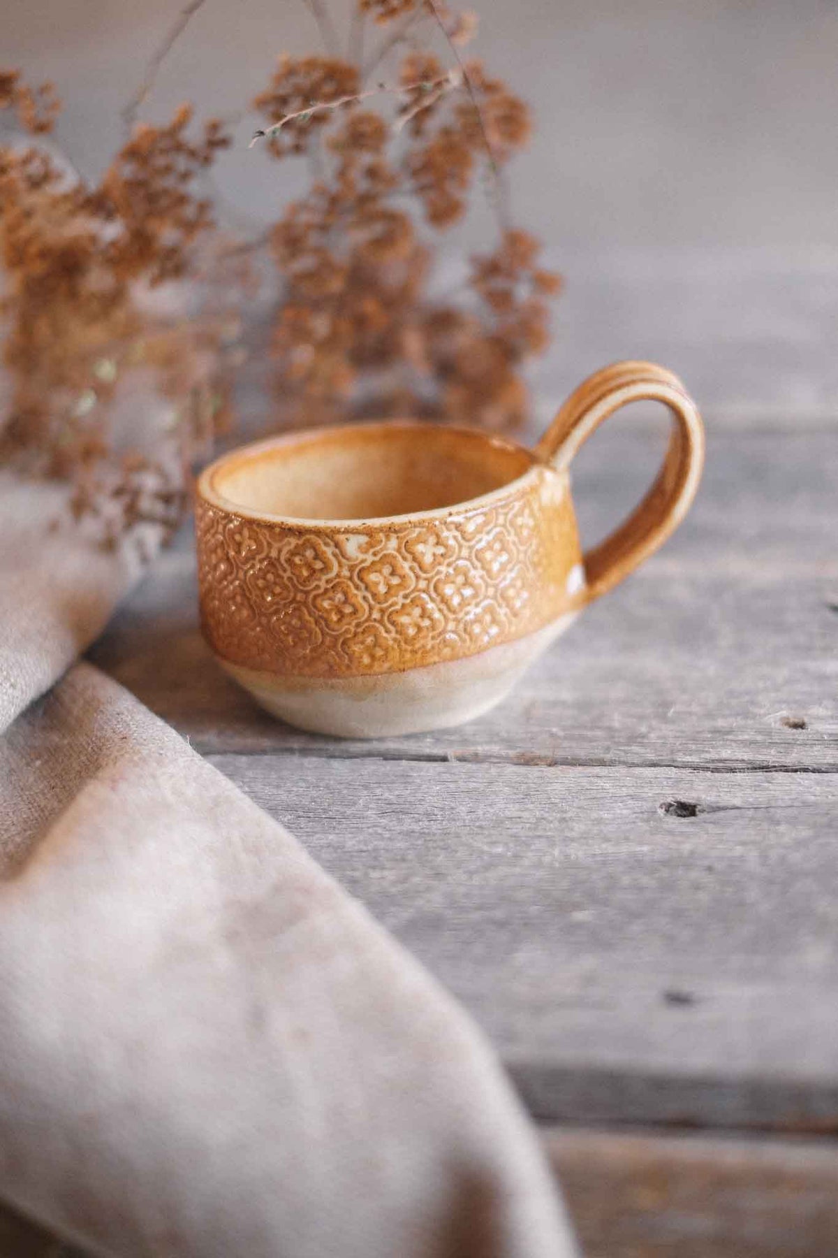 Handbuilt Ceramic Cup — Lichen Pattern — 250ml