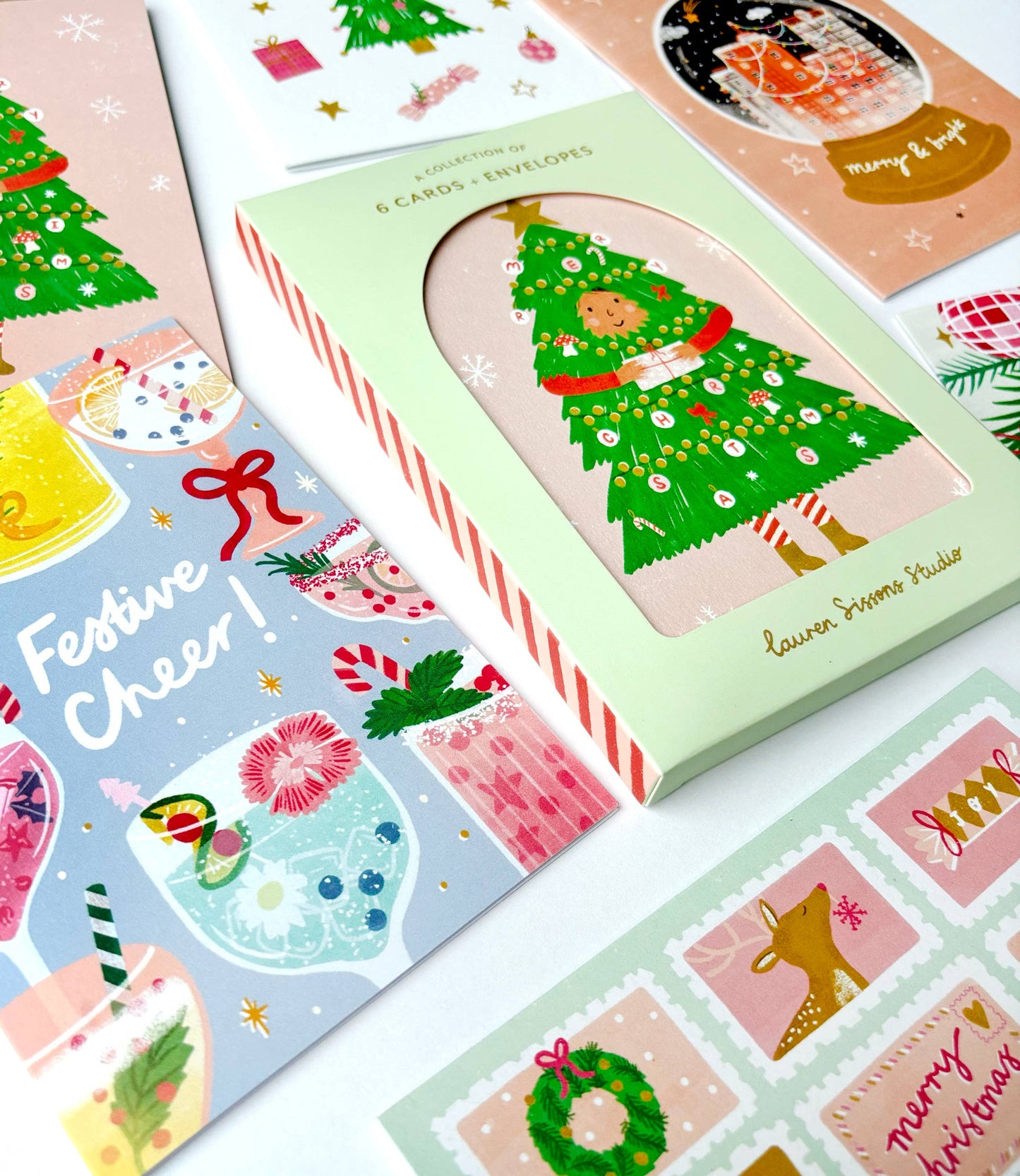 Festive Greeting Card Boxed Set - 6 Holiday Christmas Cards