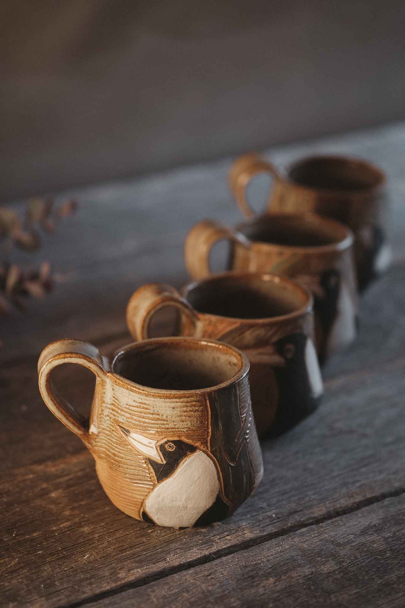 Carved Magpie Mug