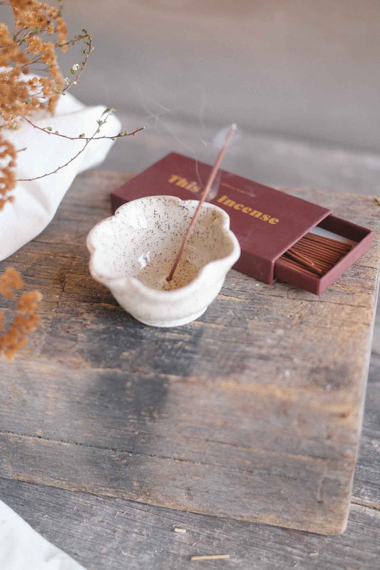 Incense Dish – Floral – White Speckle with Crackle Glaze