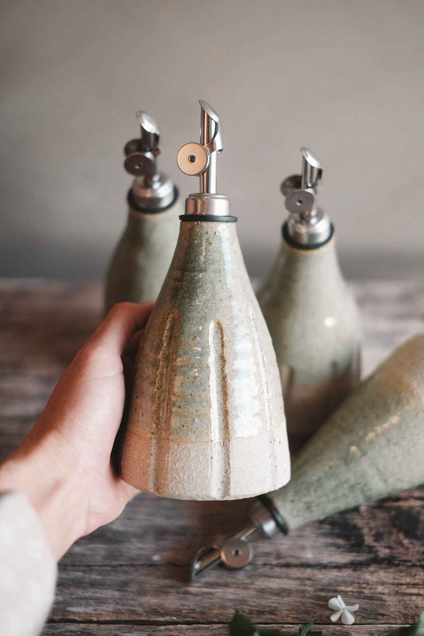 Wild Clay Oil Cruet – Handcrafted Elegance | Sage