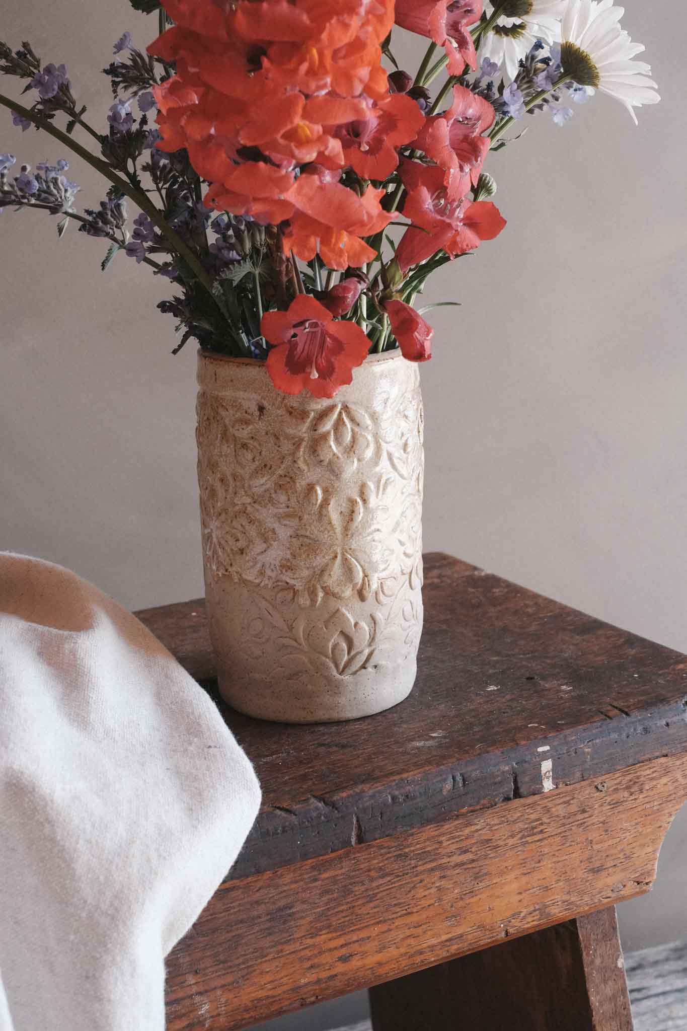 Floral Imprint Slab-Built Vase 1