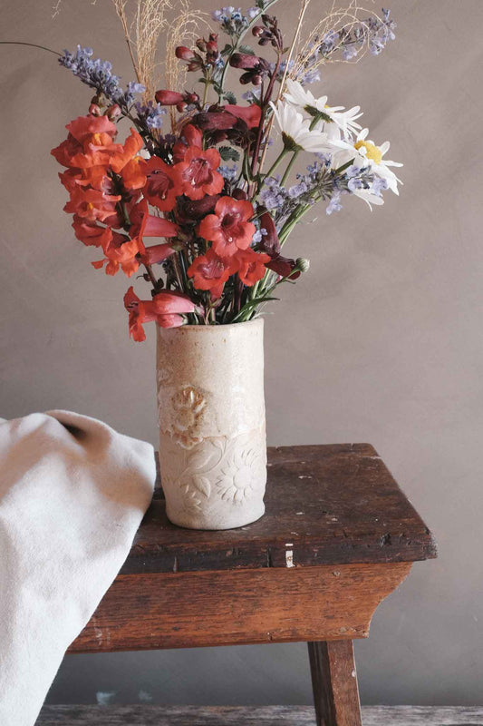 Floral Imprint Slab-Built Vase 2