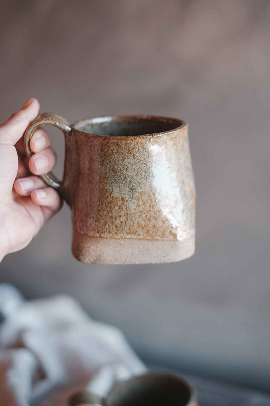 Large Square Handmade Ceramic Mug — Golden Green