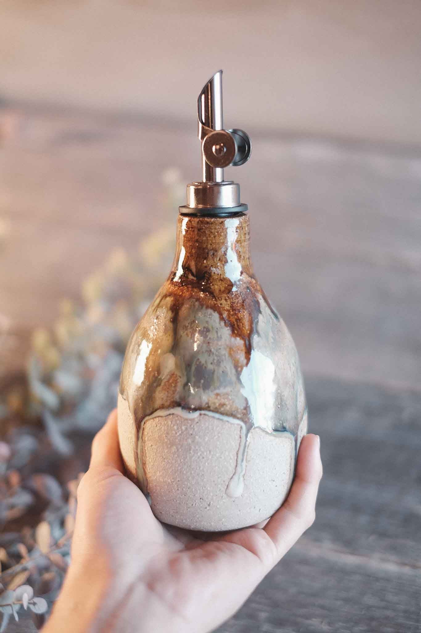 Wild Clay Oil Cruet/ Pourer– Handcrafted Elegance — Opal