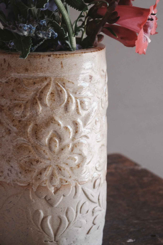 Floral Imprint Slab-Built Vase 1