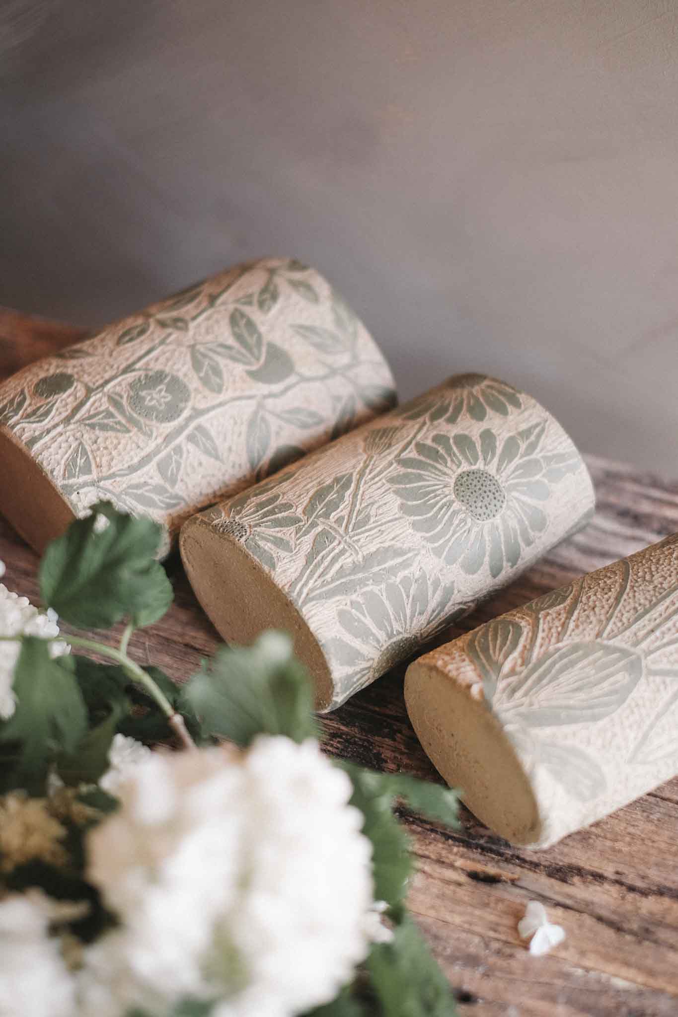 Green Botanical Carved Vase | Jane Chapman Collaboration