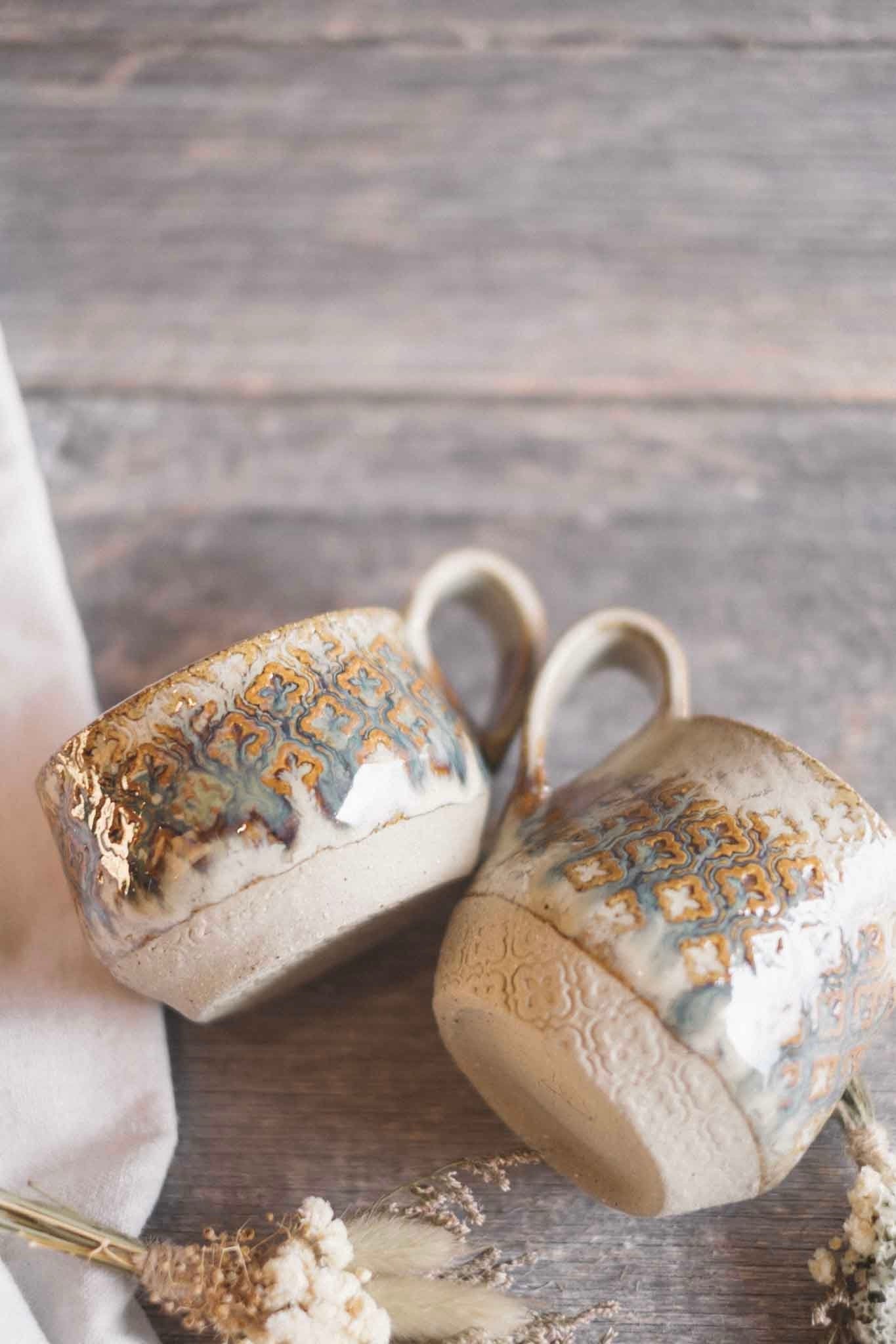 Handbuilt Ceramic Mug 2 — Pattern — Seaweed Glaze