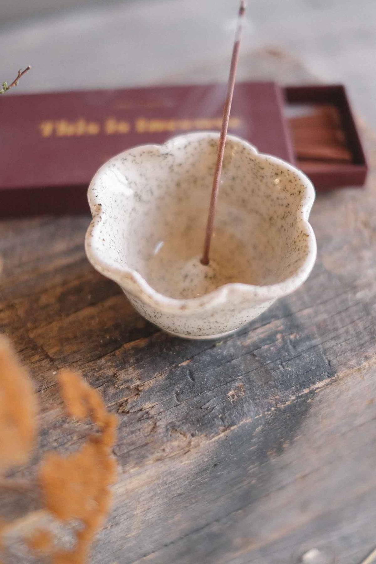 Incense Dish – Floral – White Speckle with Crackle Glaze