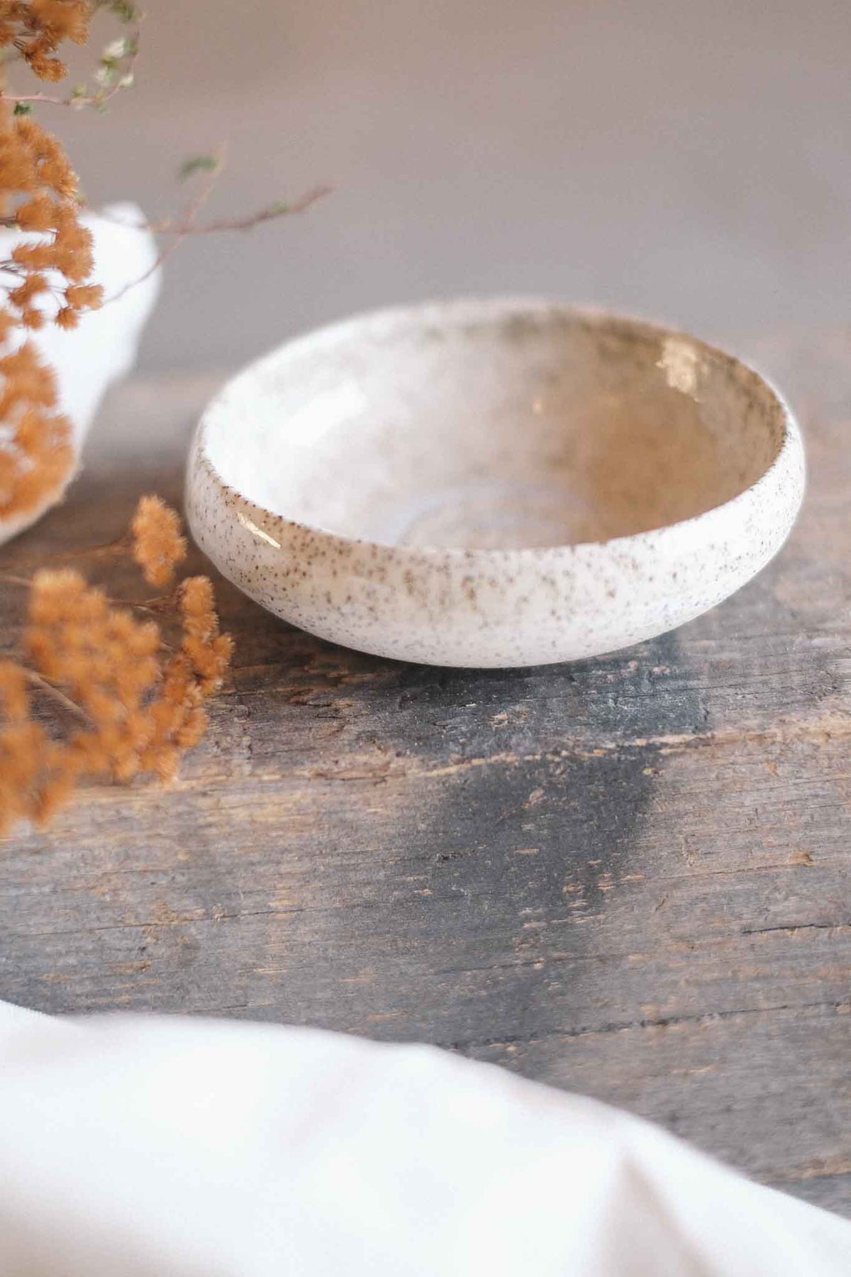 Dipping Bowl – White Speckle with Crackle Glaze