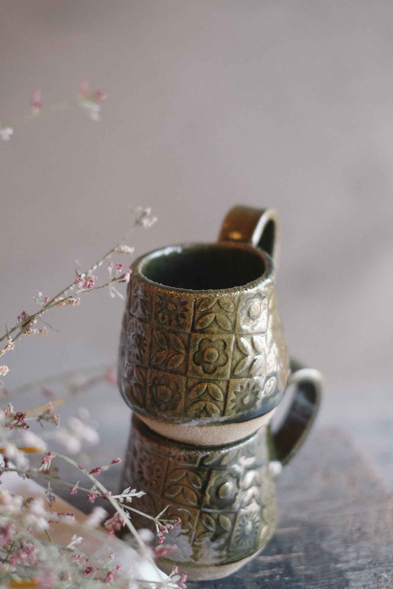 Handbuilt Ceramic Mug — Jade Pattern