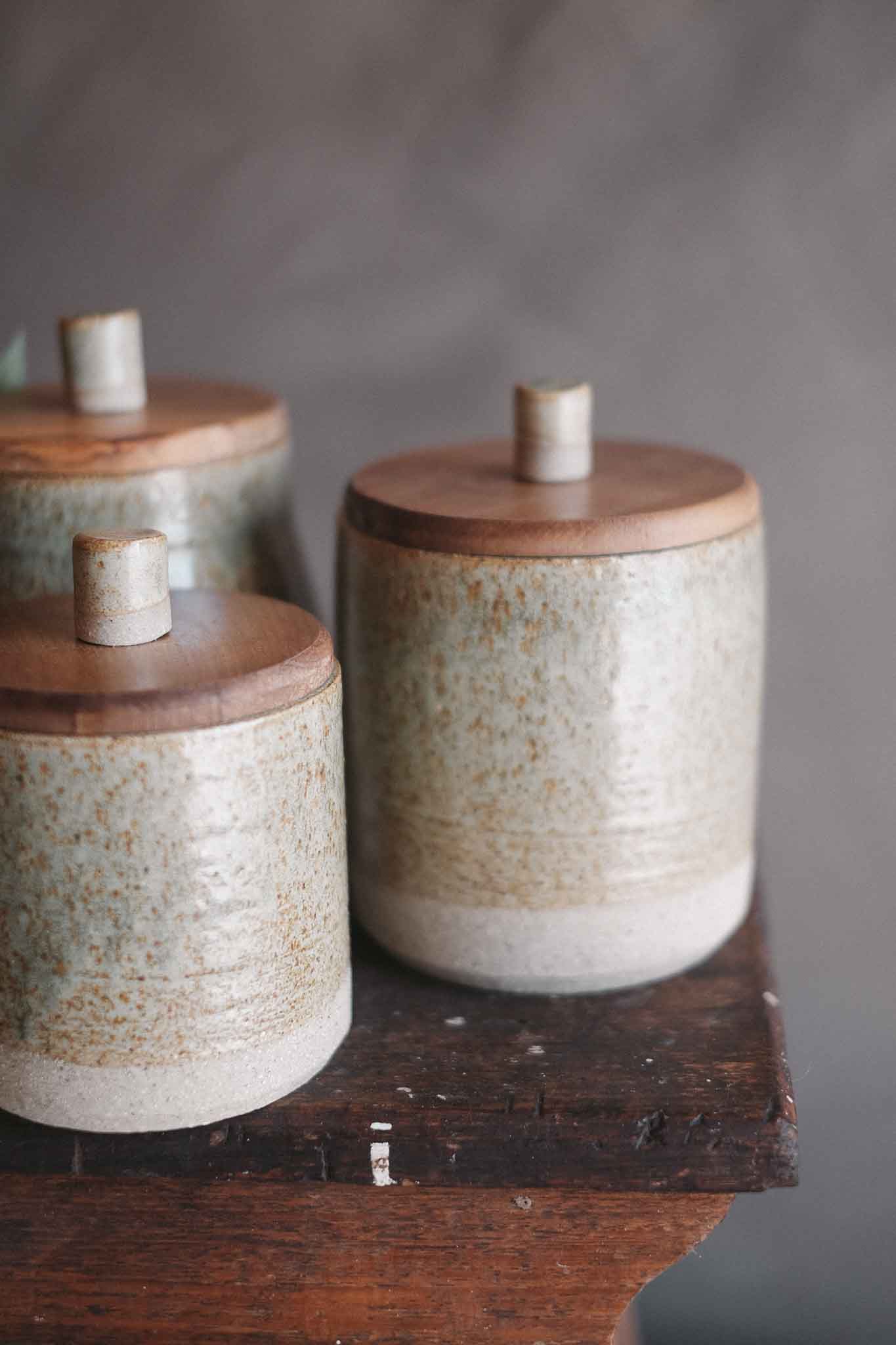 Jars w/ Sassafras Lid and Ceramic Knob