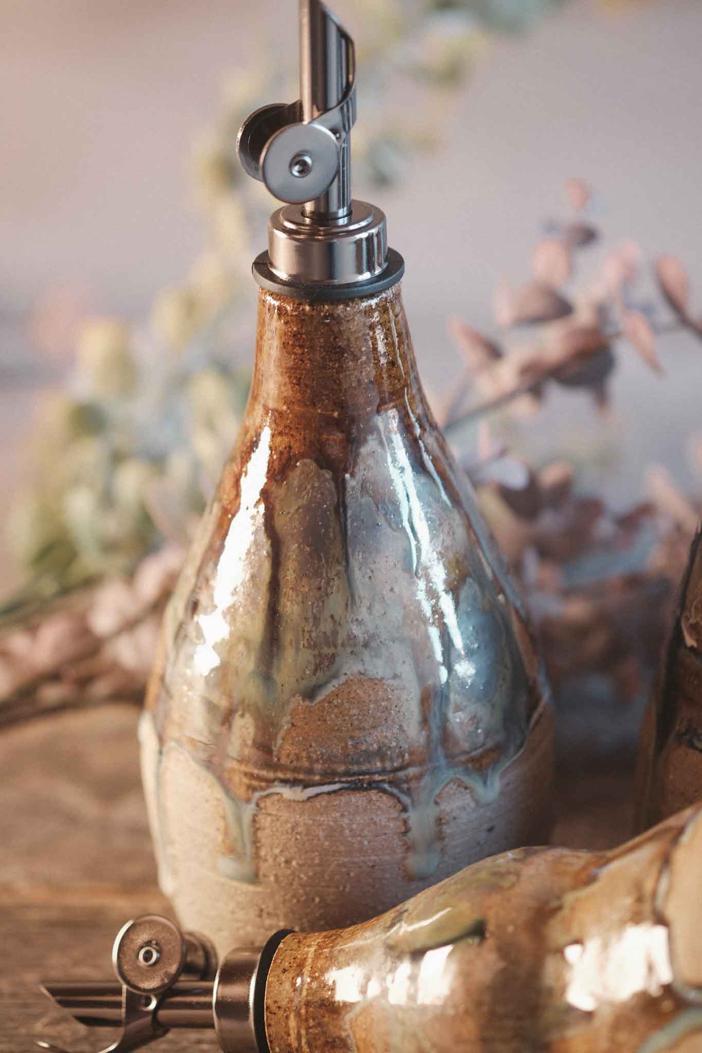 Wild Clay Oil Cruet/ Pourer– Handcrafted Elegance — Opal
