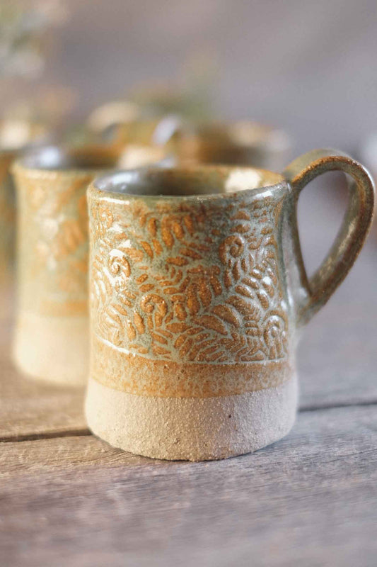 Handbuilt Ceramic Mug — Fern Pattern — Sage