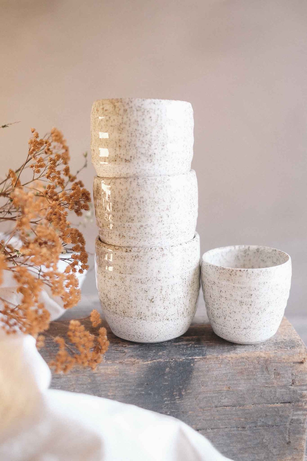 Latte – White Speckle with Crackle Glaze