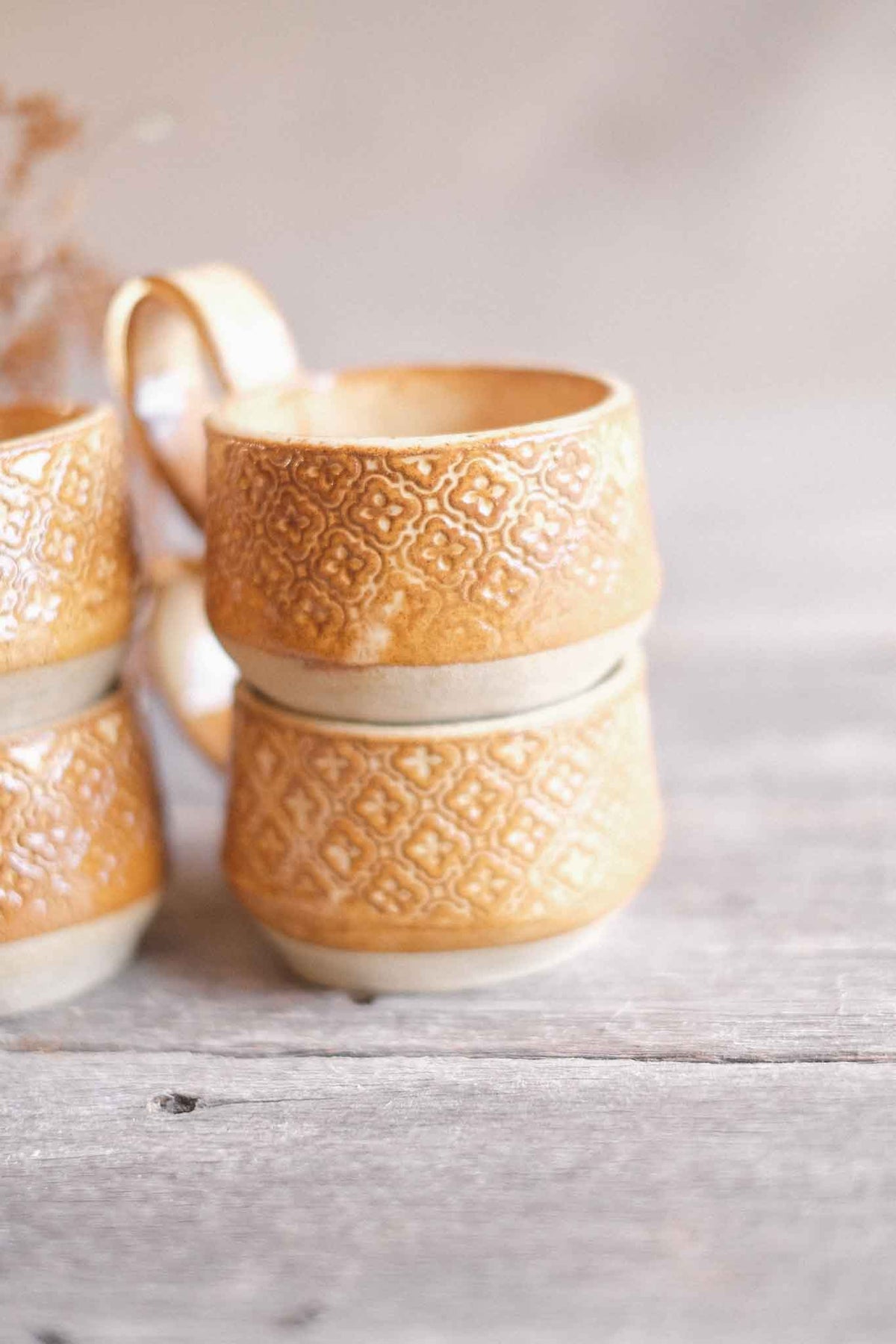 Handbuilt Ceramic Cup — Lichen Pattern — 250ml