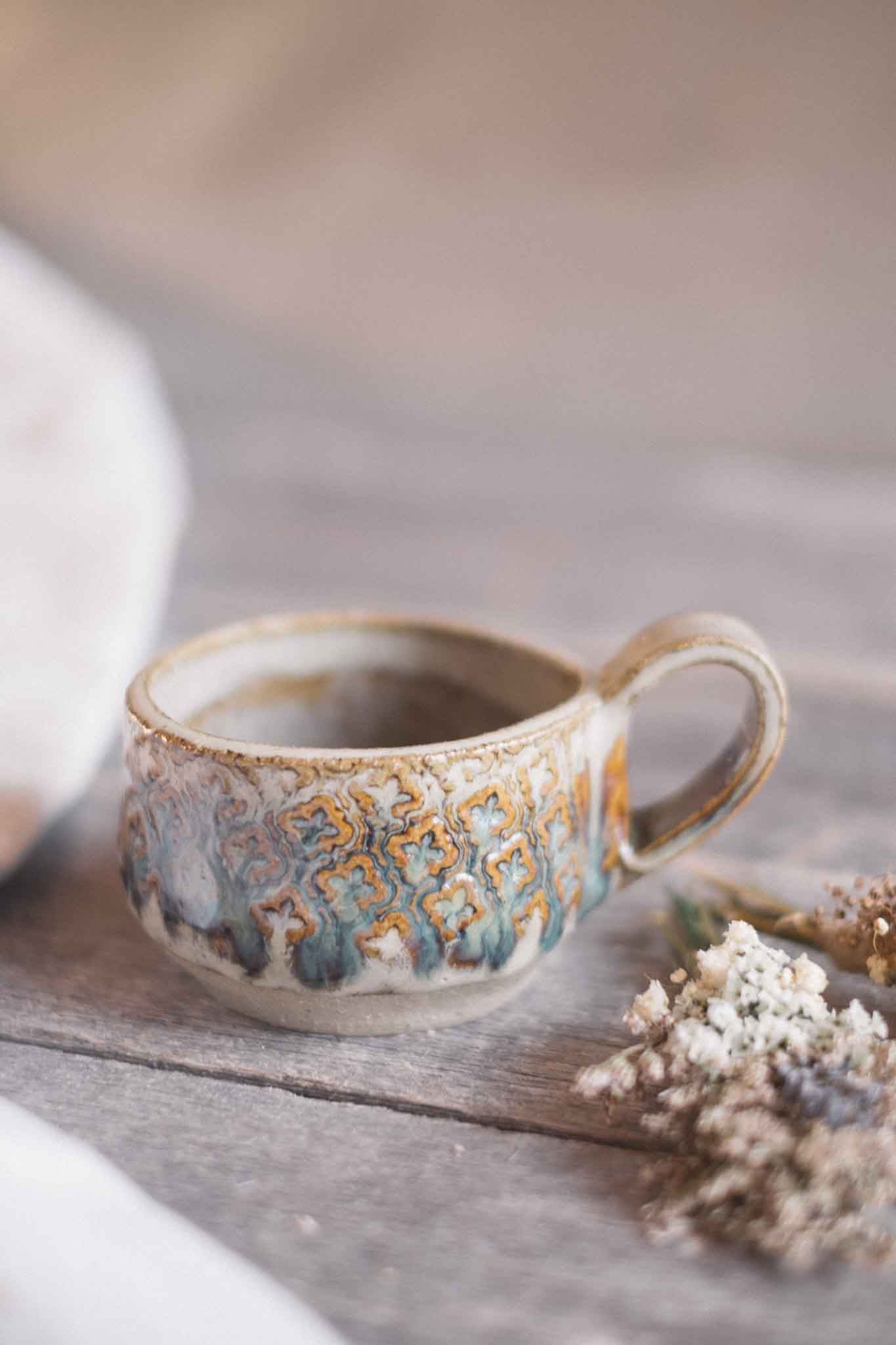Handbuilt Ceramic Mug 2 — Pattern — Seaweed Glaze